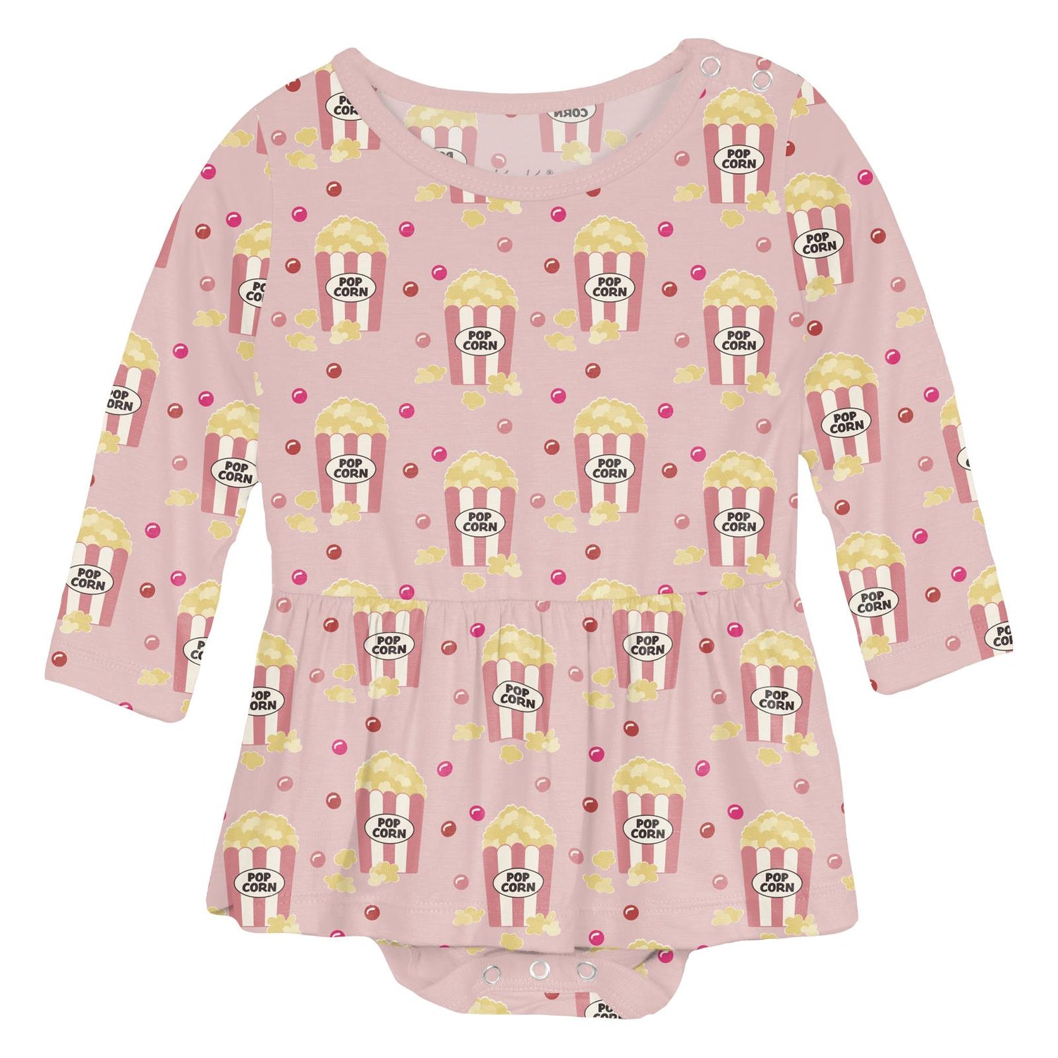 Print Long Sleeve Skirted One Piece in Baby Rose Movie Night (352199)