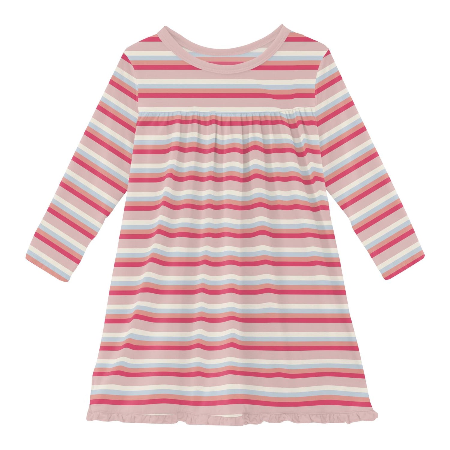 Print Classic Long Sleeve Swing Dress in Baby Rose Stripe