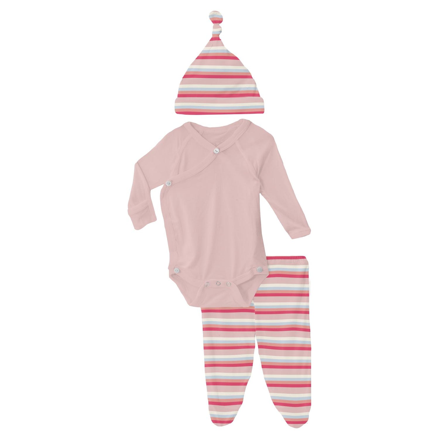 Print Kimono Newborn Gift Set in Baby Rose Stripe/Baby Rose