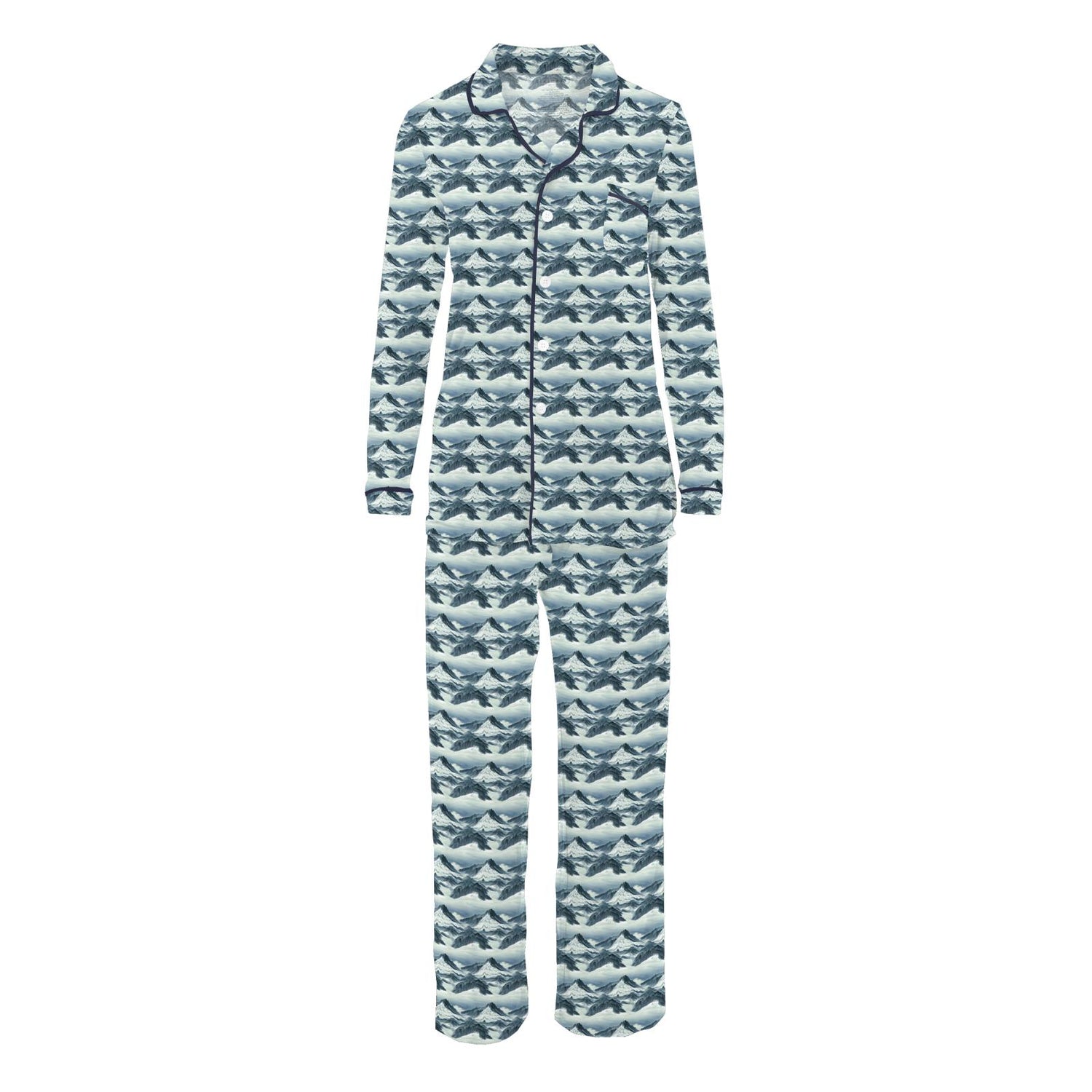 Women's Print Long Sleeve Collared Pajama Set in Winter Dream (346781)