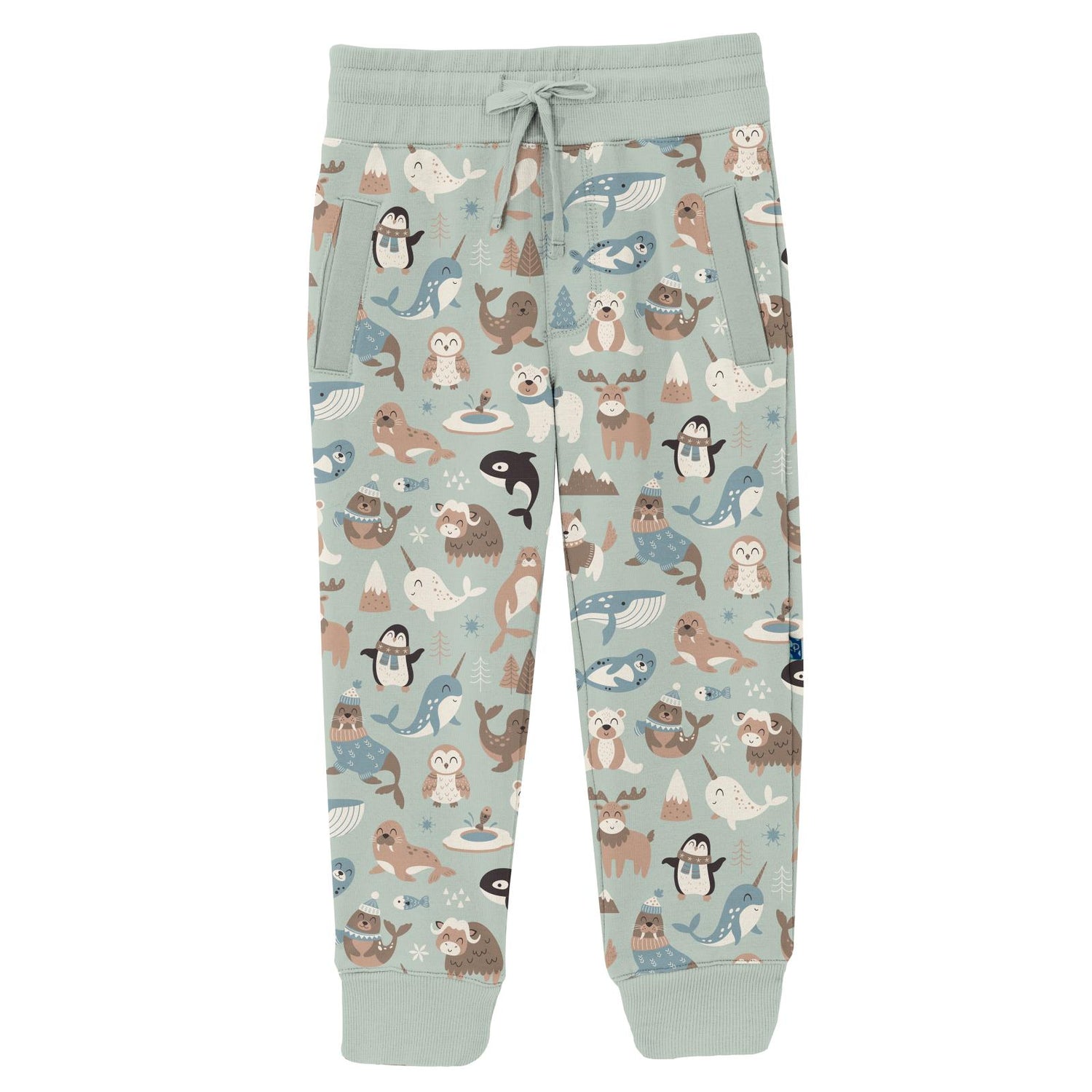 Print Fleece Joggers in Aloe Arctic Animals (346877)