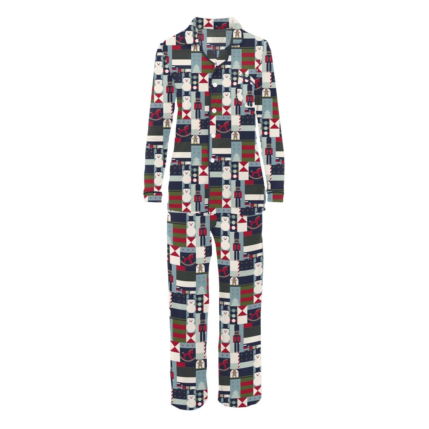 Women's Print Long Sleeve Collared Pajama Set in Peacoat Mod Christmas (346810)