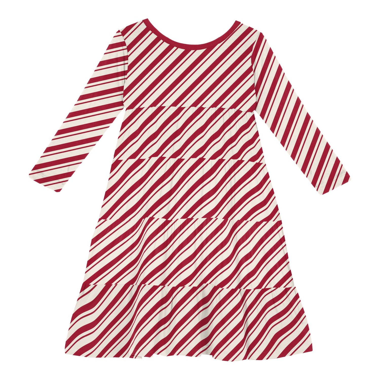 Print Long Sleeve Tiered Dress in Peppermint Stripe (346835)