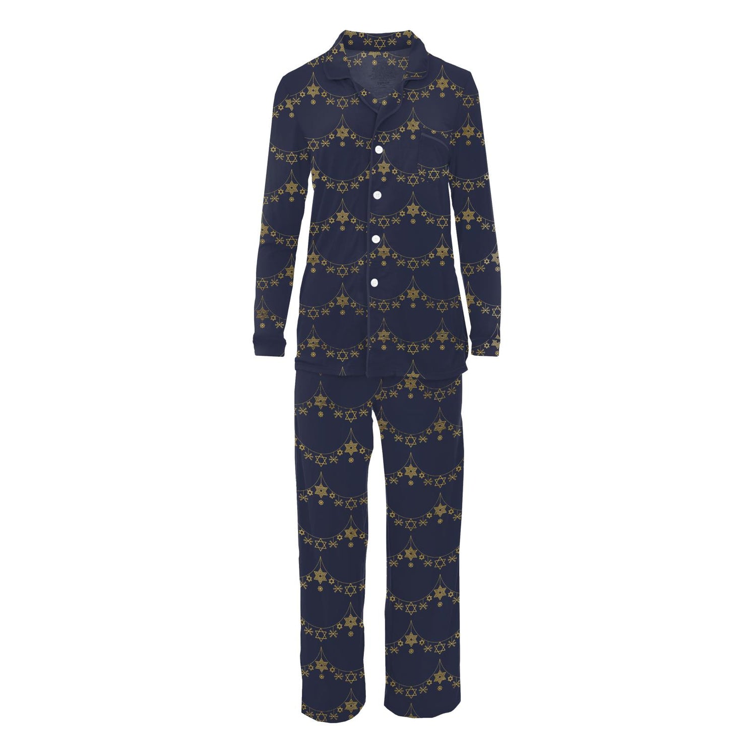 Women's Print Long Sleeve Collared Pajama Set in Winter Garland (346838)