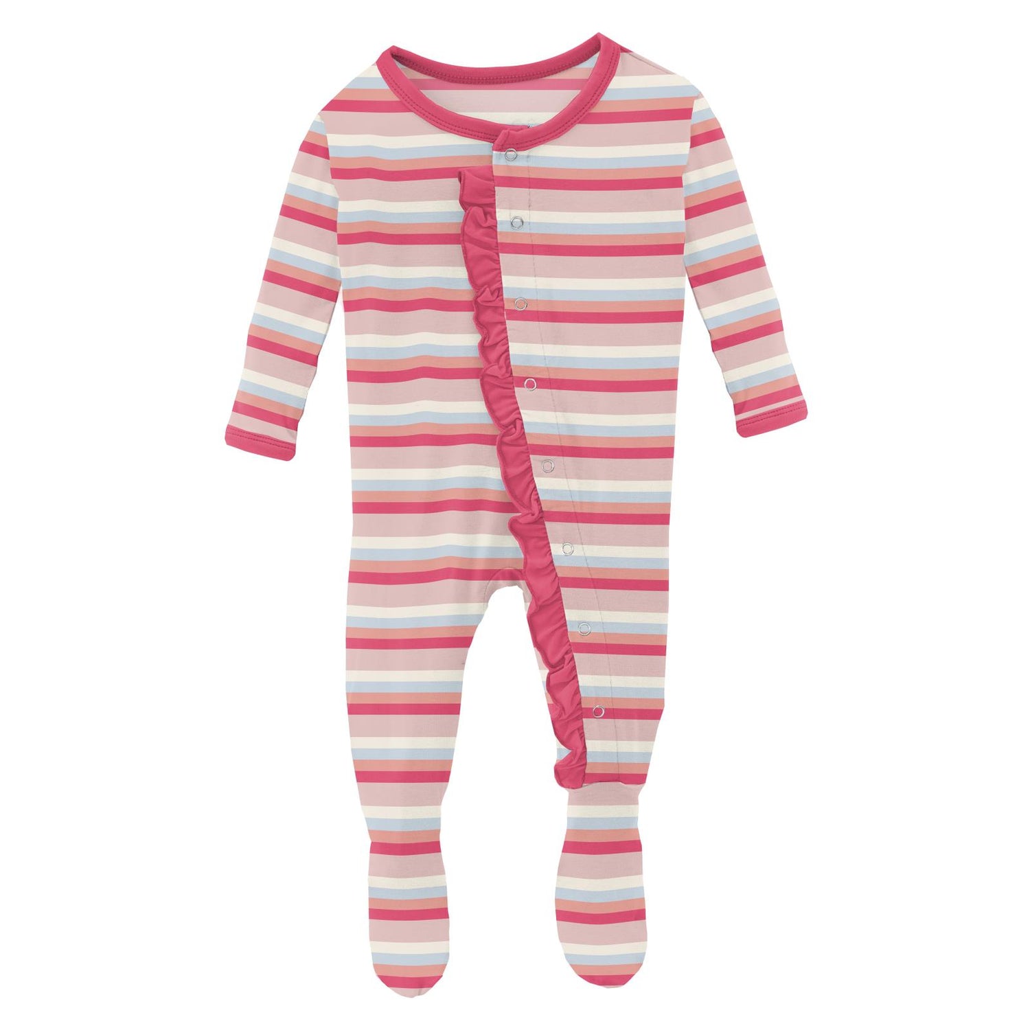 Print Classic Ruffle Footie with Snaps in Baby Rose Stripe