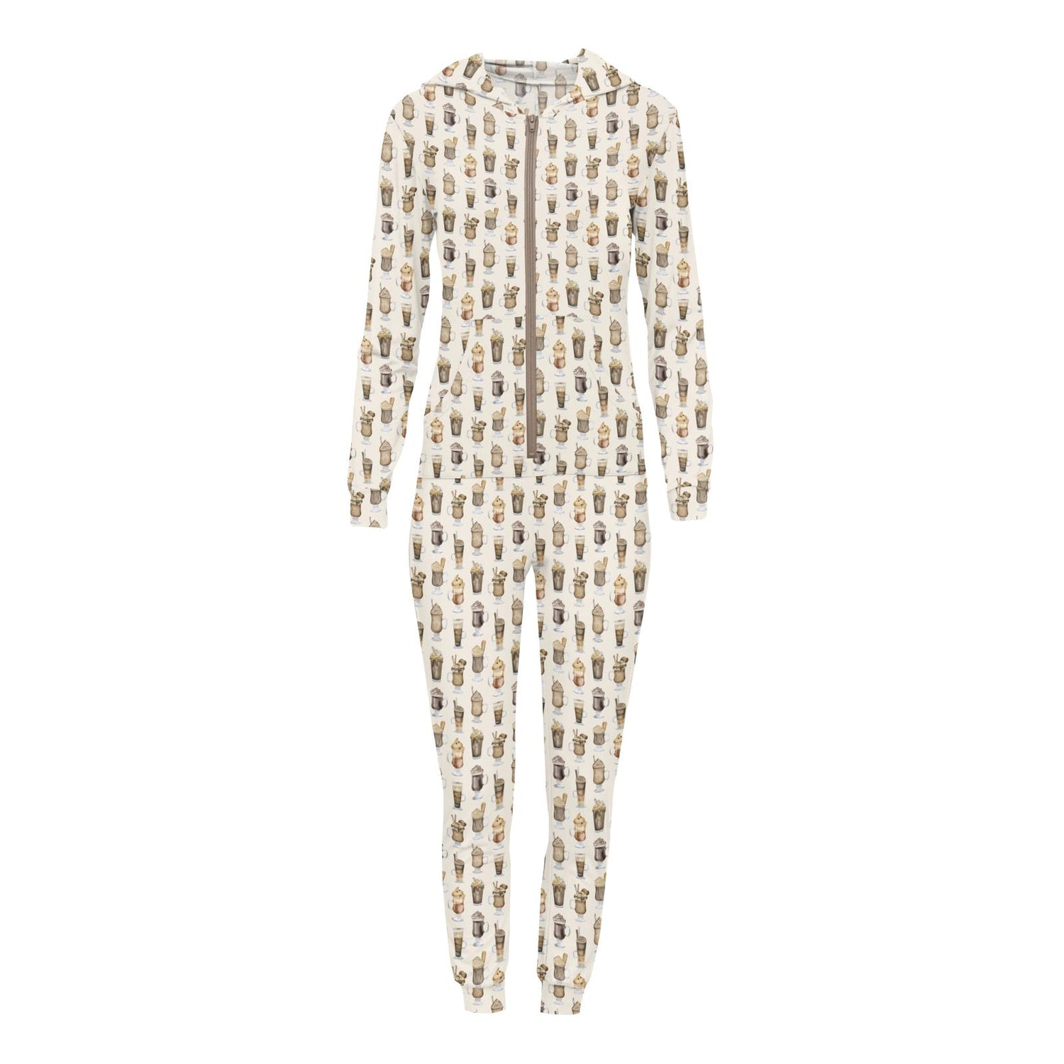 Women's Print Long Sleeve Jumpsuit with Hood in Natural Hot Chocolate (347122)