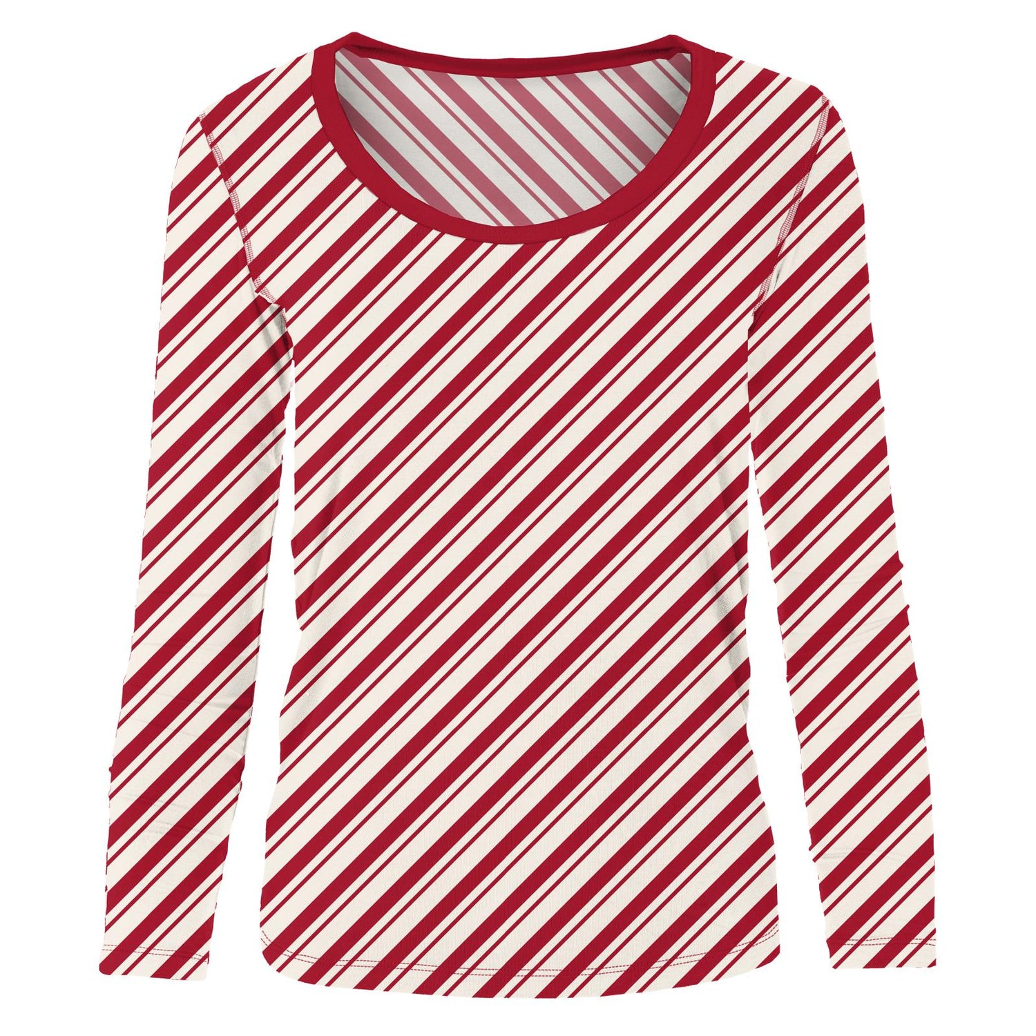 Women's Print Long Sleeve Scoop Neck Tee in Peppermint Stripe (347452)
