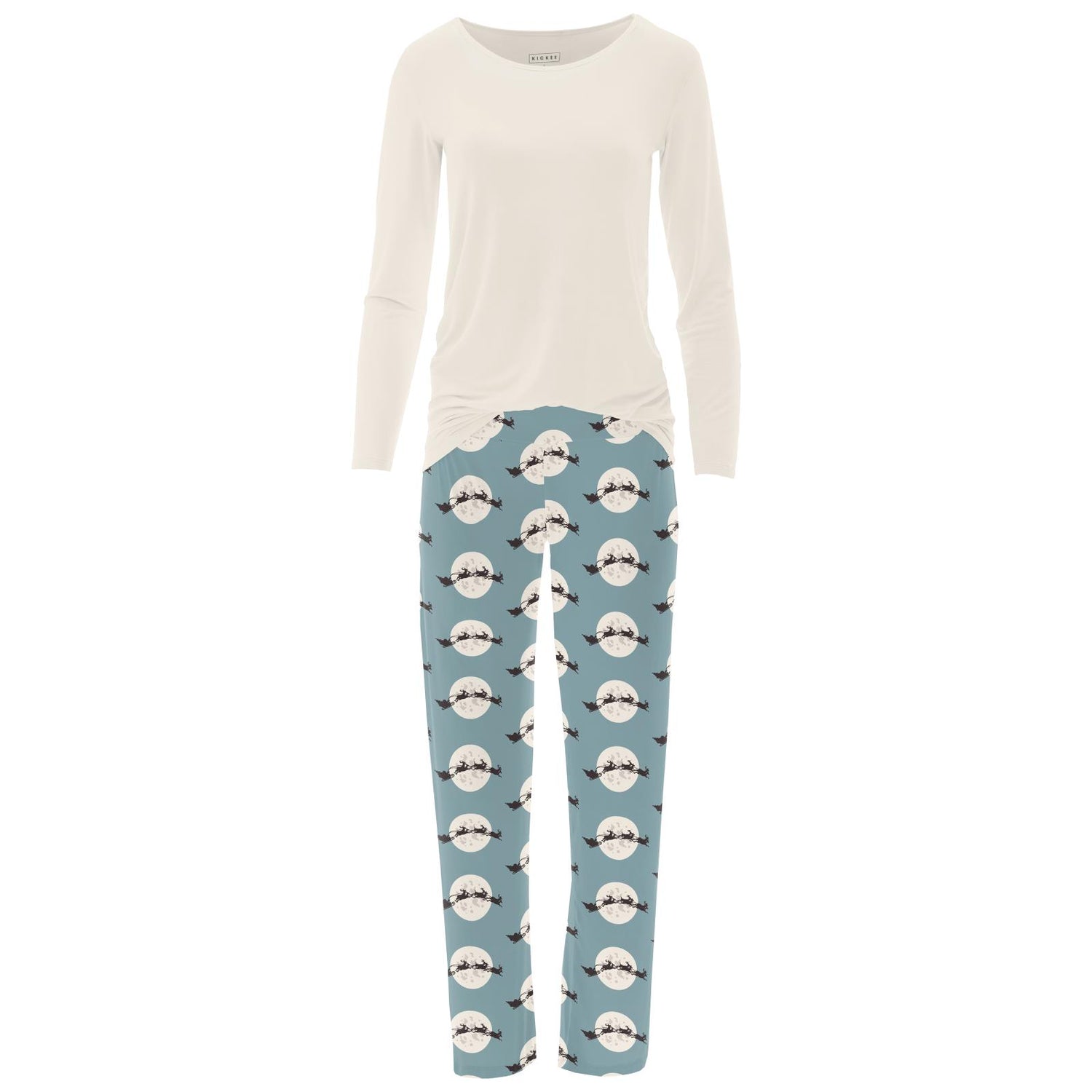 Women's Print Long Sleeve Relaxed Tee & Pajama Pants Set in Stormy Sea Santa's Sleigh (347061)