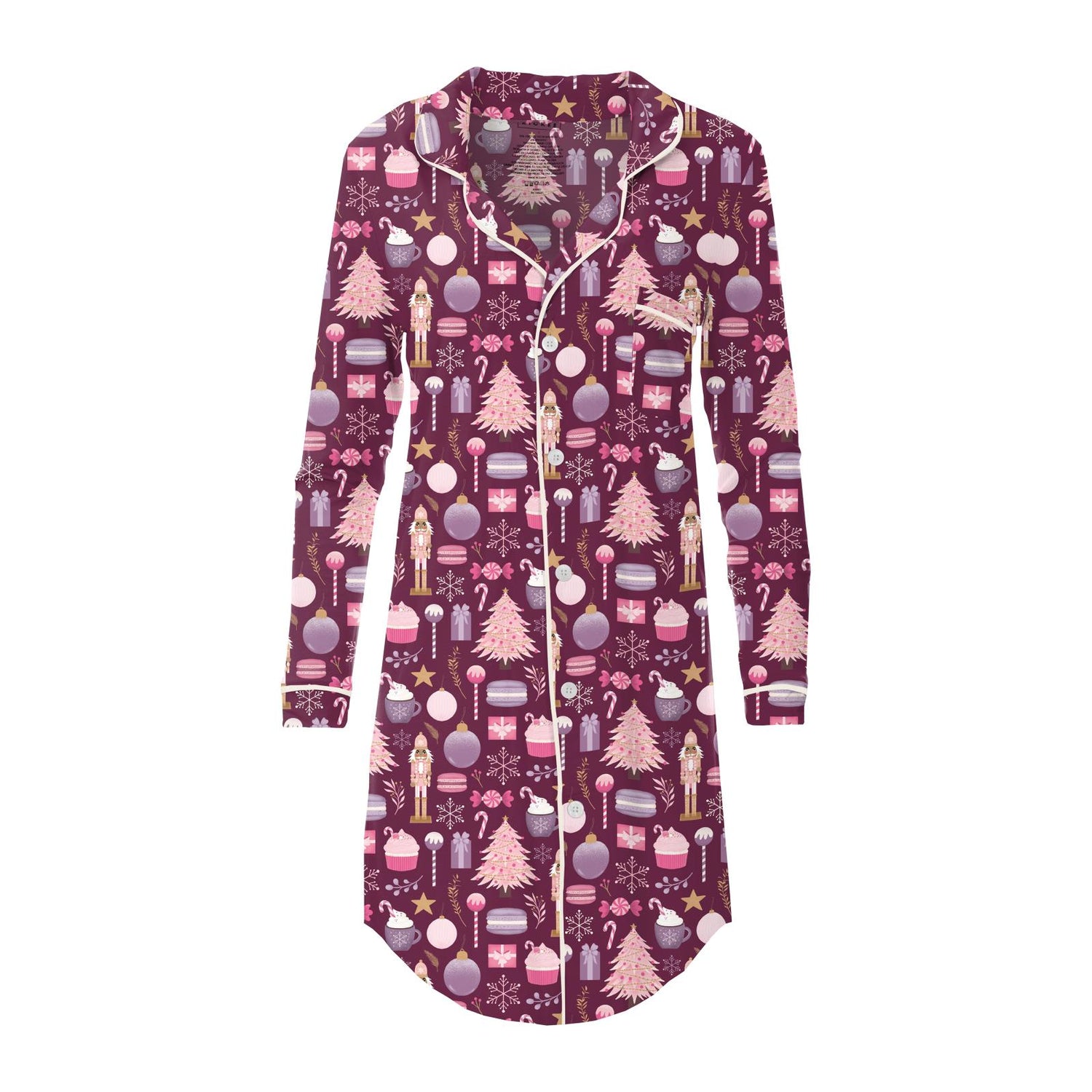 Women's Print Long Sleeve Button Down Nightshirt in Melody Sugar Plum (347566)