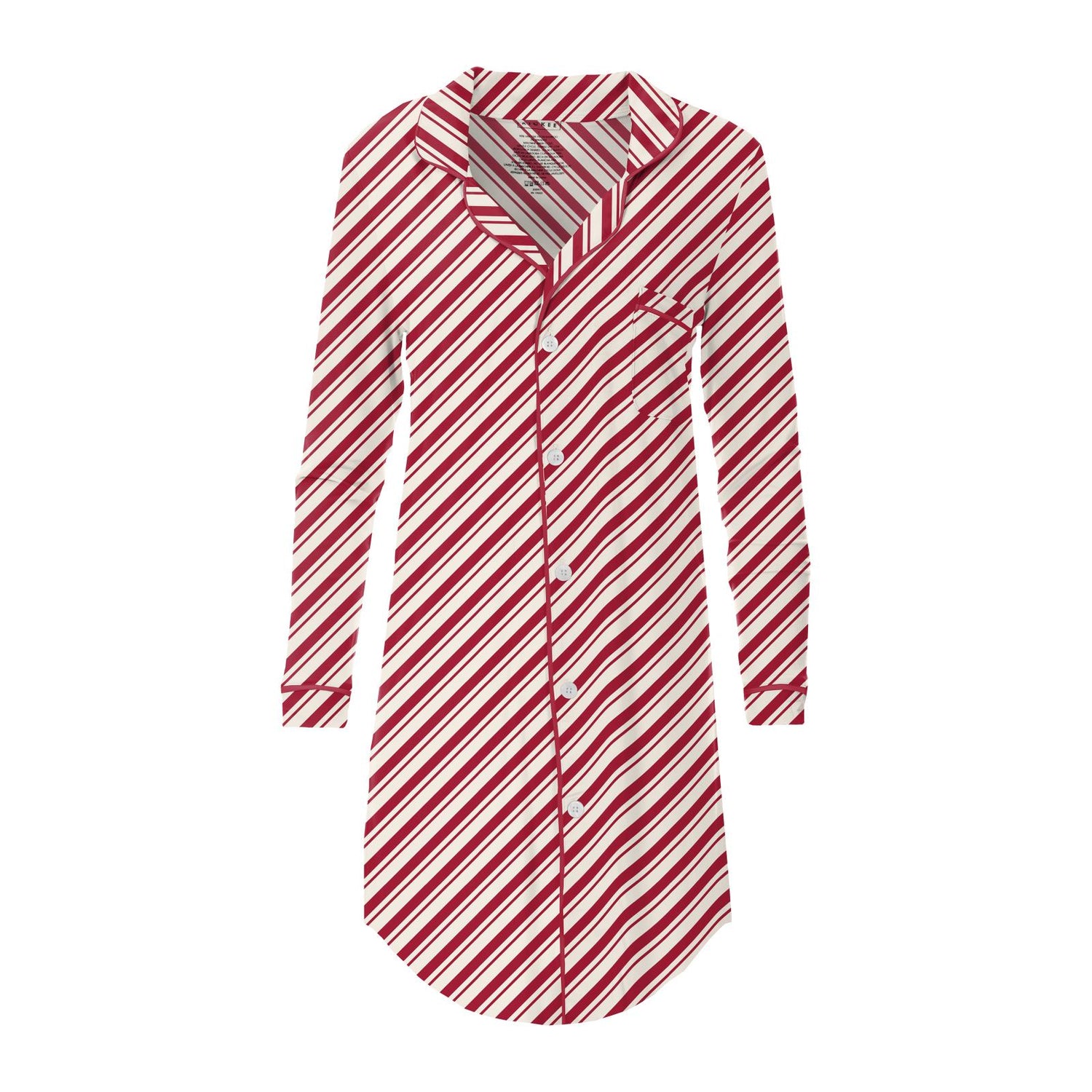 Women's Print Long Sleeve Button Down Nightshirt in Peppermint Stripe (347640)