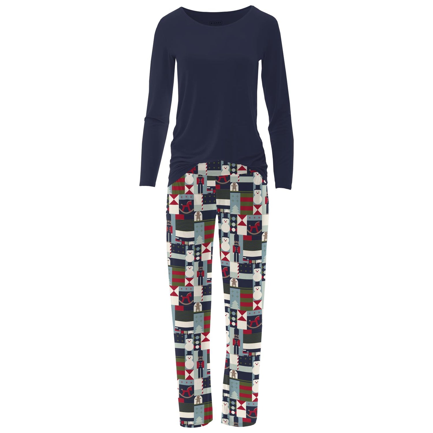 Women's Print Long Sleeve Relaxed Tee & Pajama Pants Set in Peacoat Mod Christmas (347652)