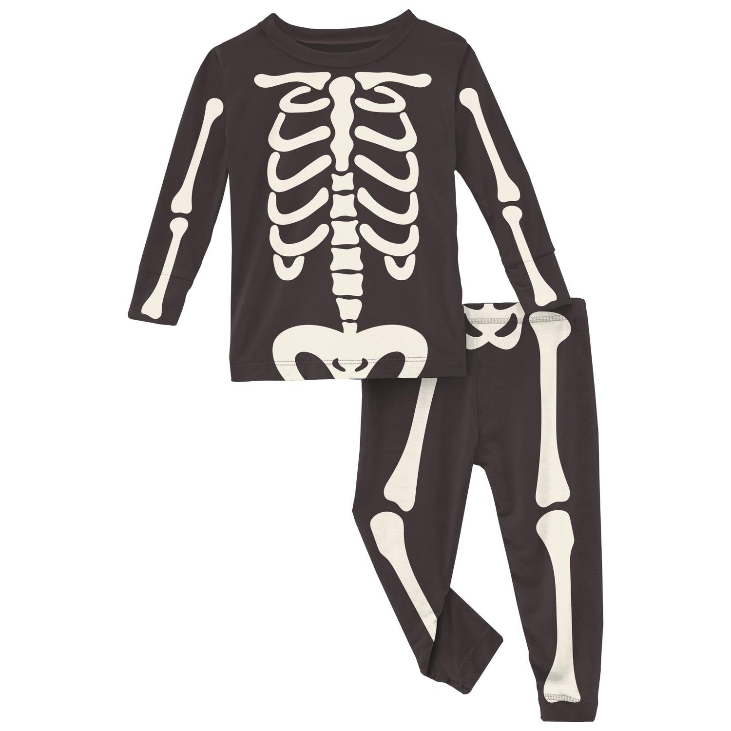 Long Sleeve Full Graphic Pajama Set in Midnight Skeleton (341409)