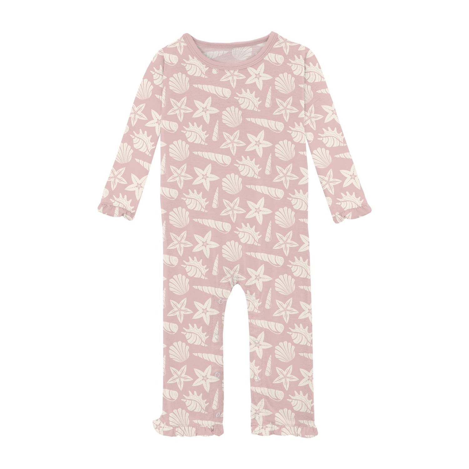 Print Oh La La Ruffle Romper in Baby Rose Shells & Starfish (318243)