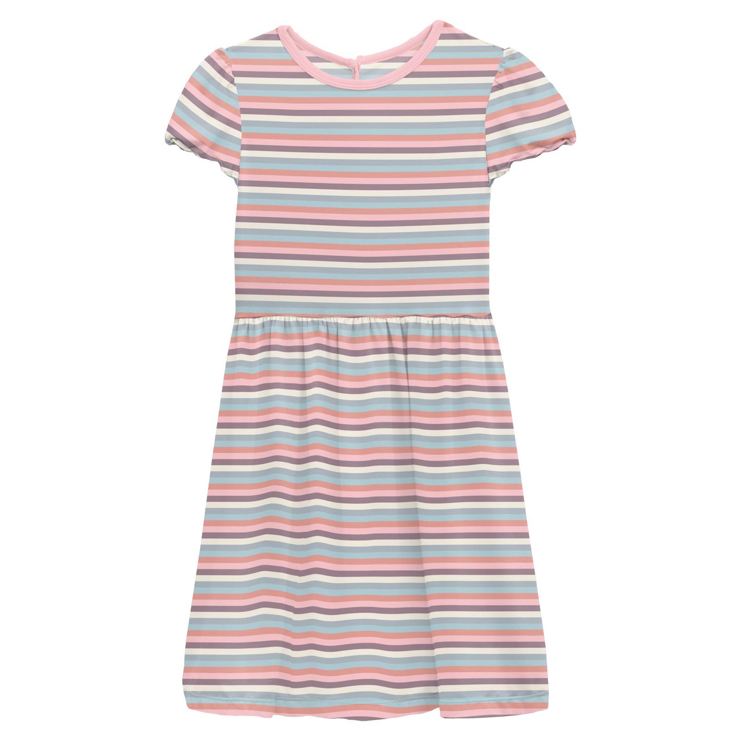 Print Flutter Sleeve Twirl Dress in Spring Bloom Stripe (259290)