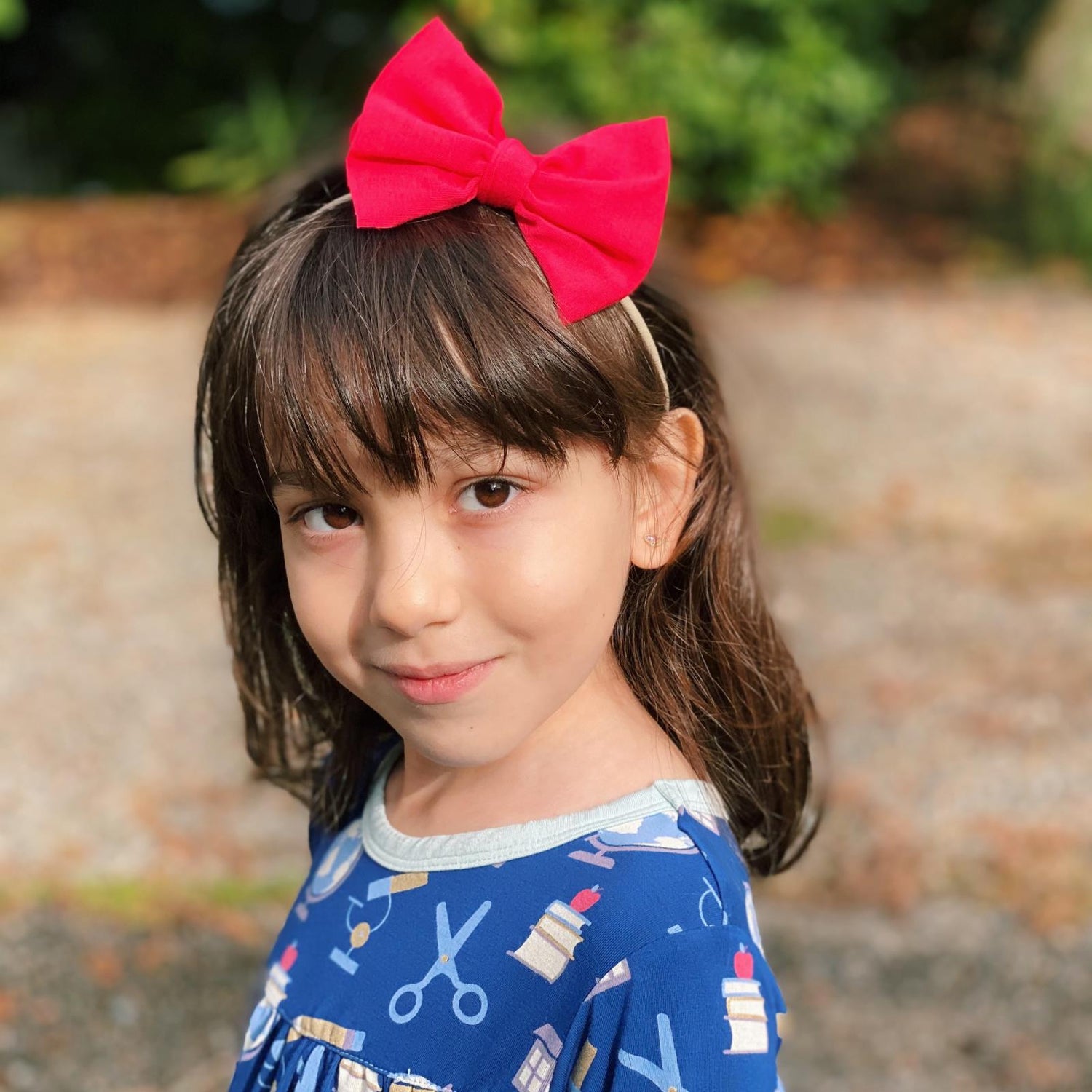 Luxe Skinny Bow with Nude Headband in Flag Red