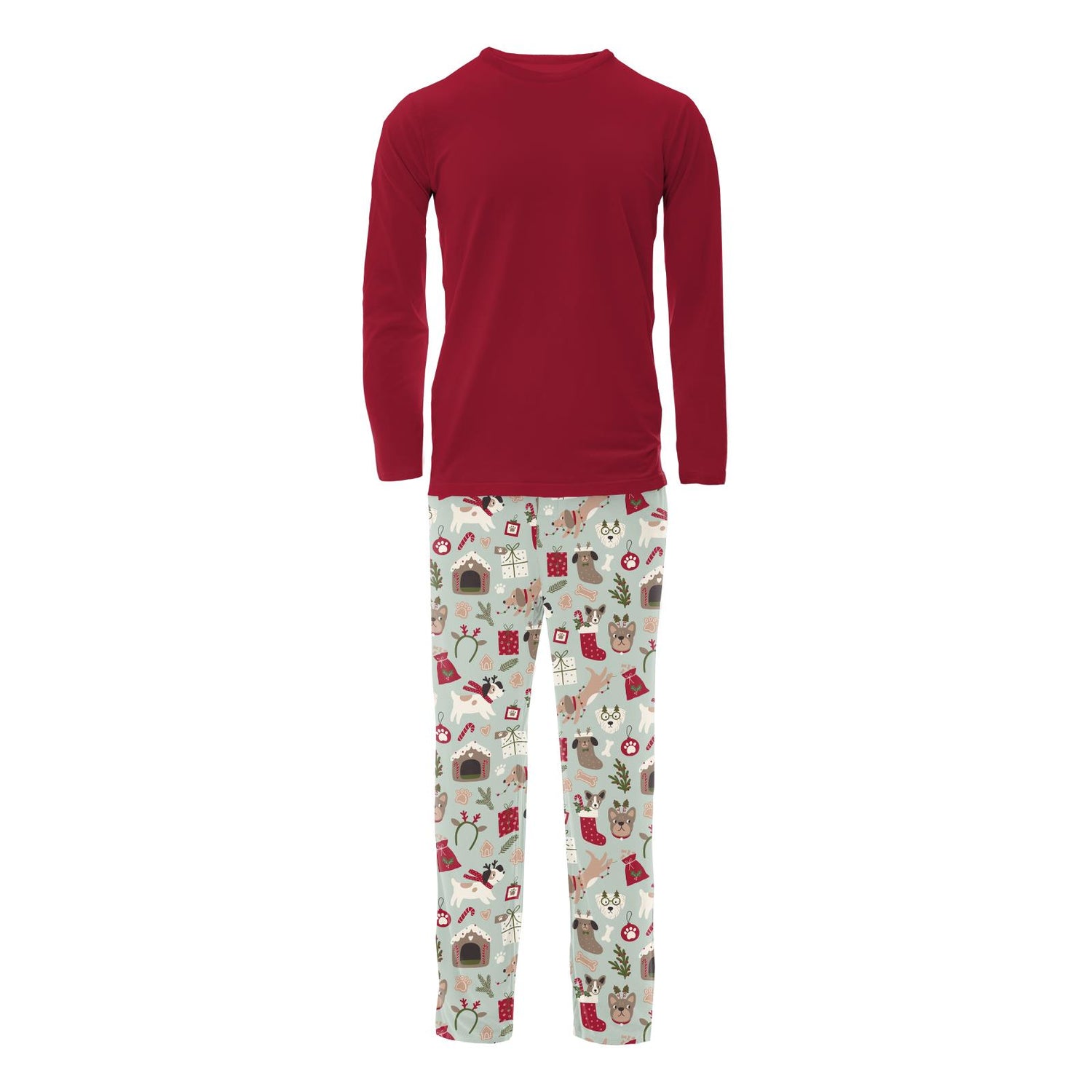 Men's Print Long Sleeve Pajama Set in Aloe Christmas Dogs (373111)