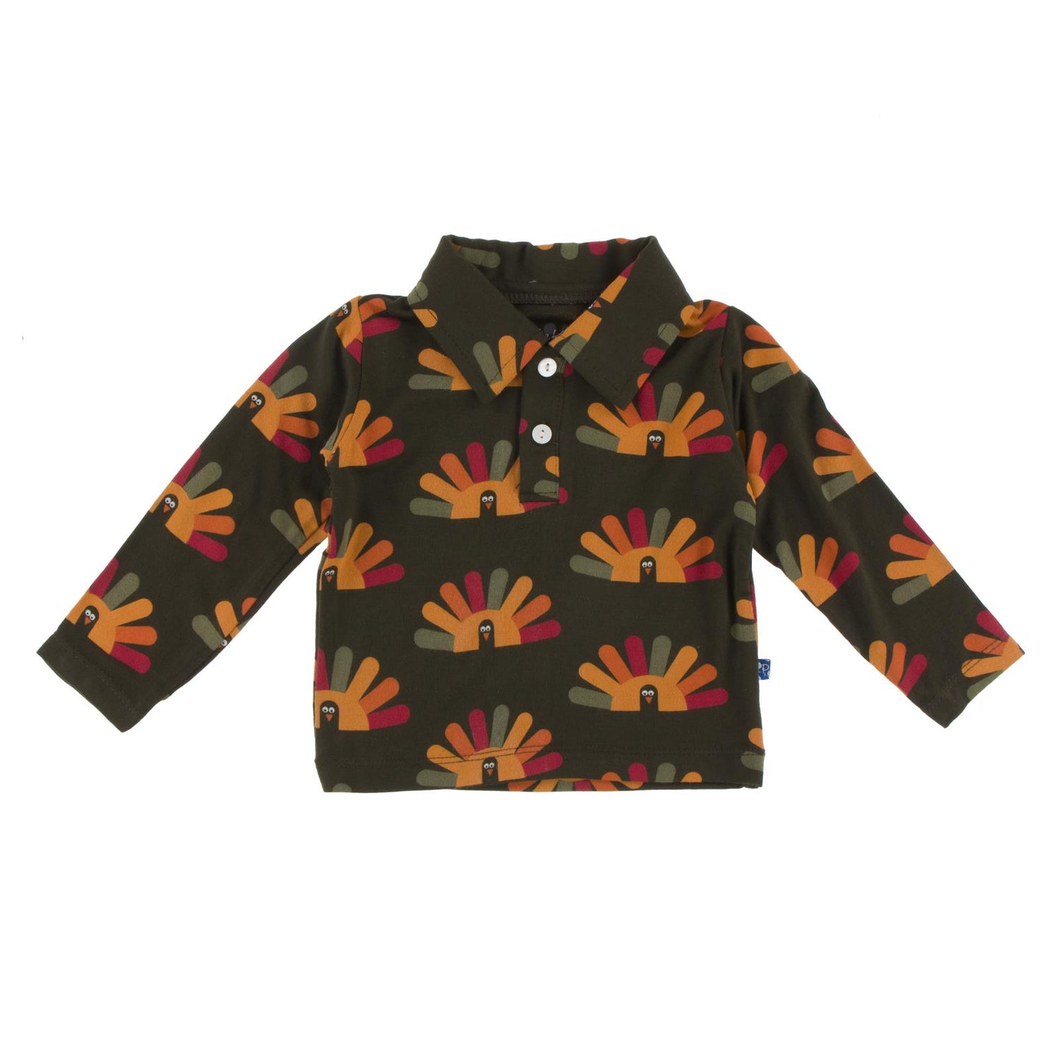 Print Long Sleeve Polo in Bark Turkey (209731)