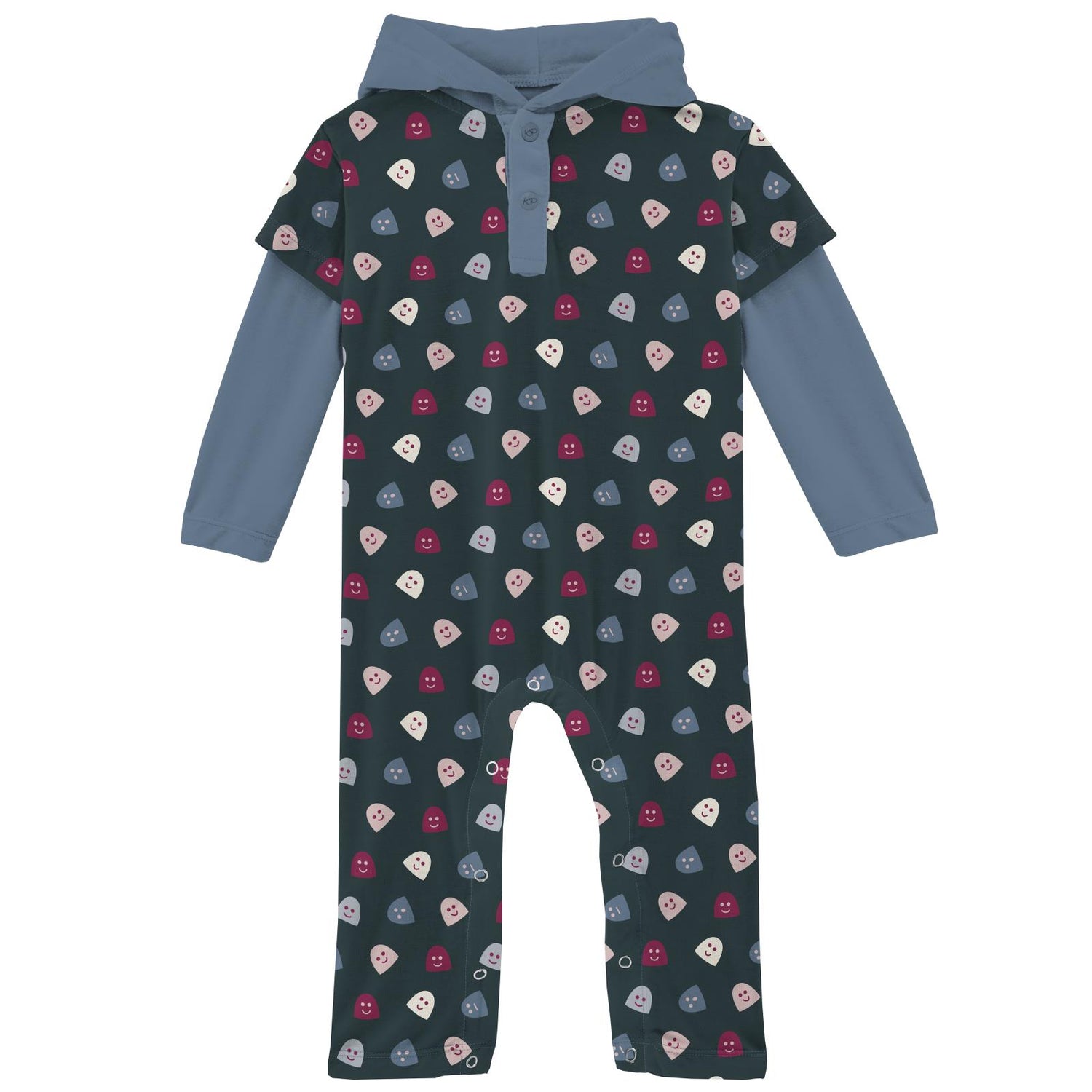 Print Long Sleeve Hoodie Romper in Pine Happy Gumdrops (253057)