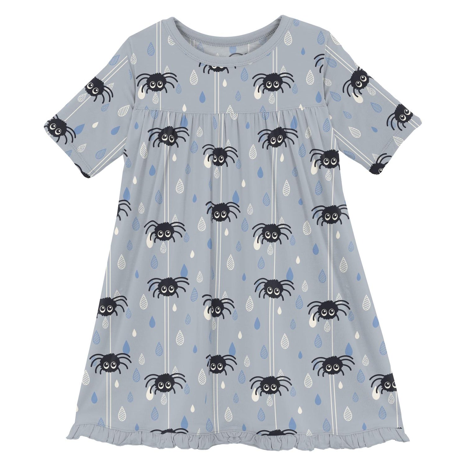 Print Short Sleeve Swing Dress in Pearl Blue Itsy Bitsy Spider (277061)