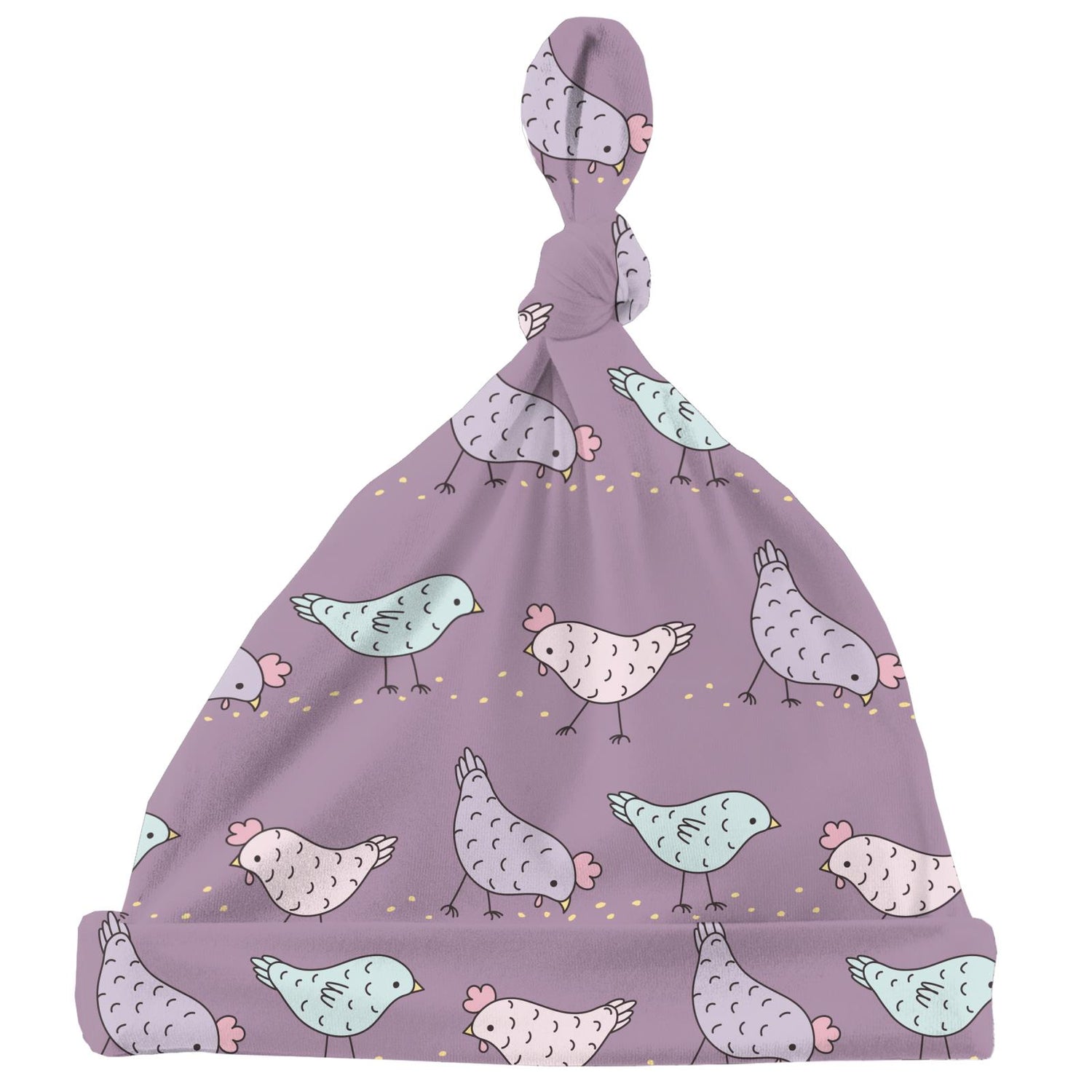 Print Knot Hat in Lavender Chickens (312396)
