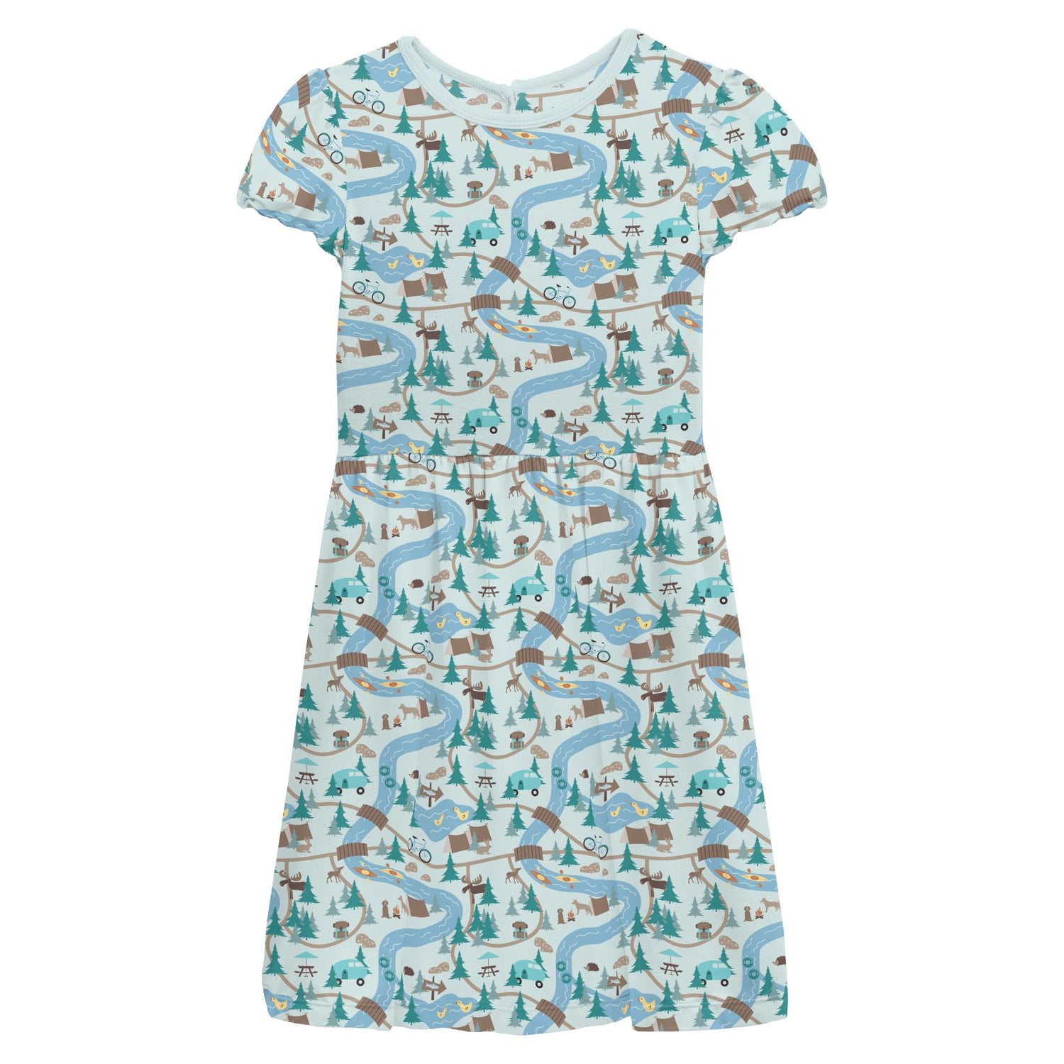 Print Flutter Sleeve Twirl Dress with Pockets in Fresh Air Campground Map (360414)