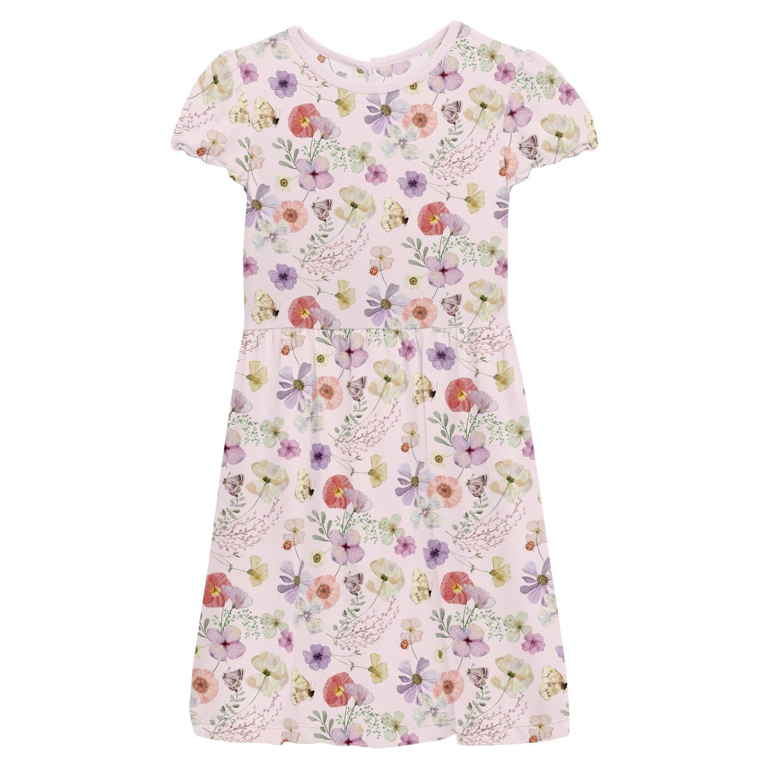 Print Flutter Sleeve Twirl Dress with Pockets in Shrinking Violet Pressed Flowers (360413)