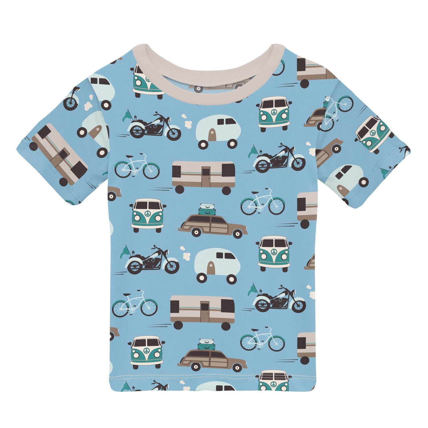 Print Short Sleeve Crew Neck Tee in Seaside Blue On the Way (360425)