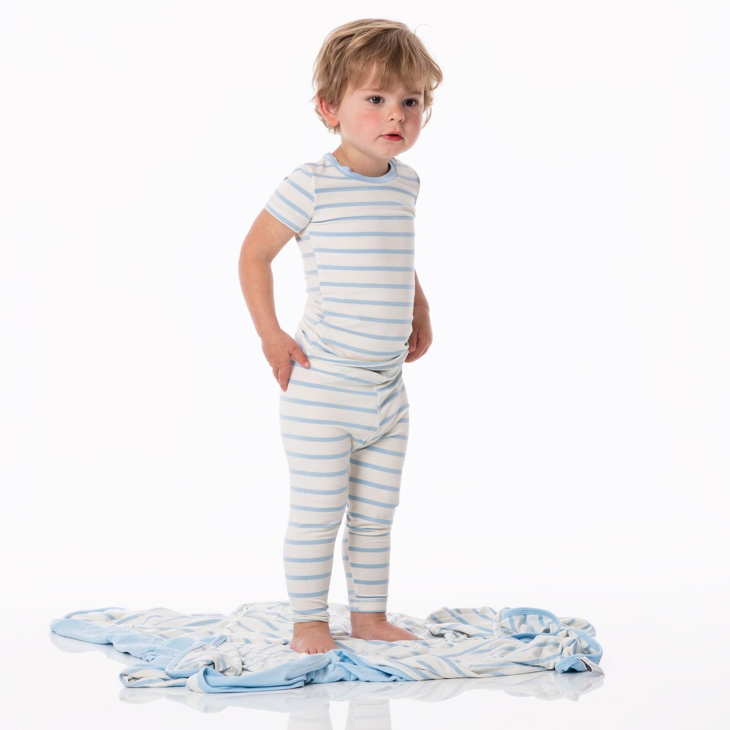 Print Short Sleeve Pajama Set in Pond Sweet Stripe