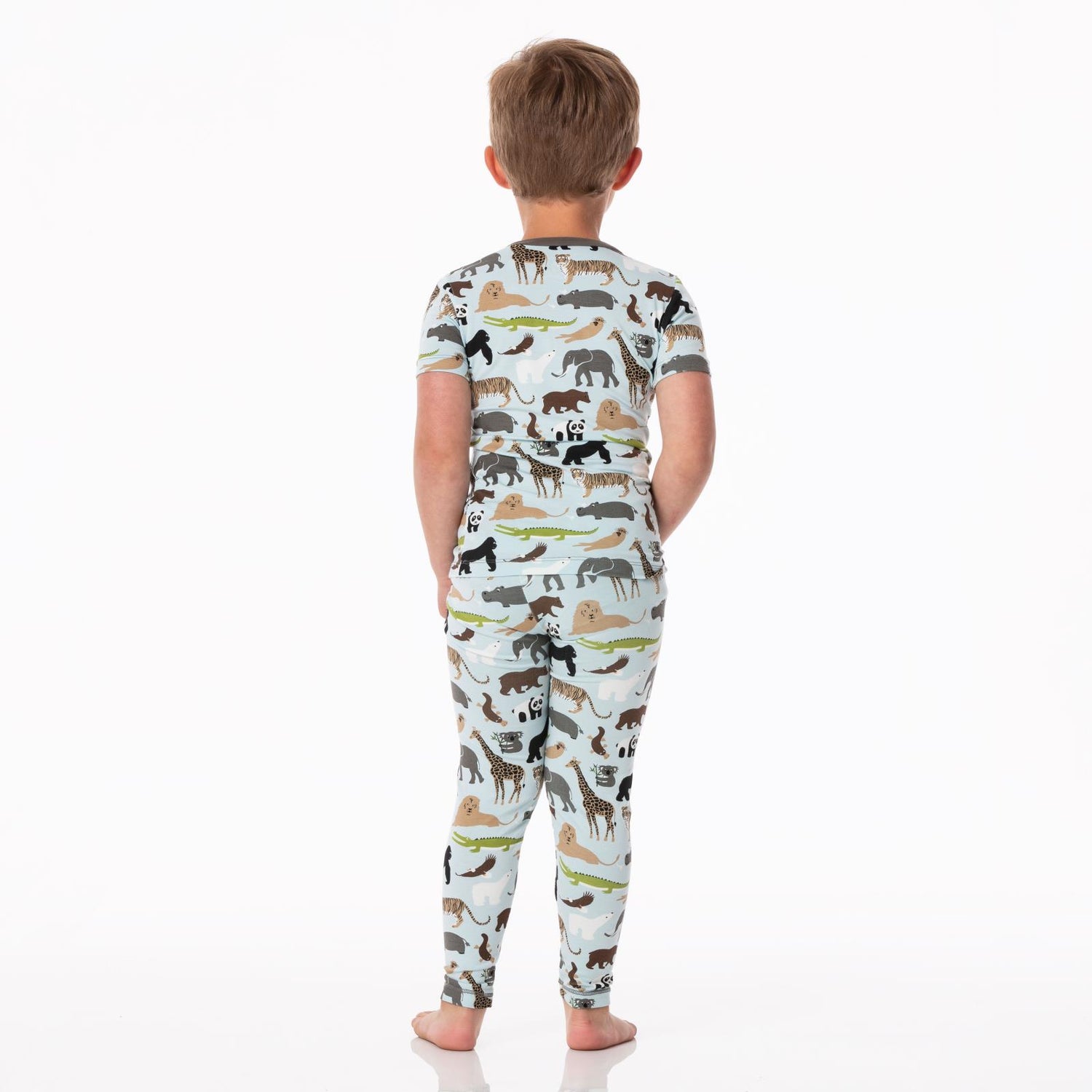 Print Short Sleeve Pajama Set in Spring Sky Zoo