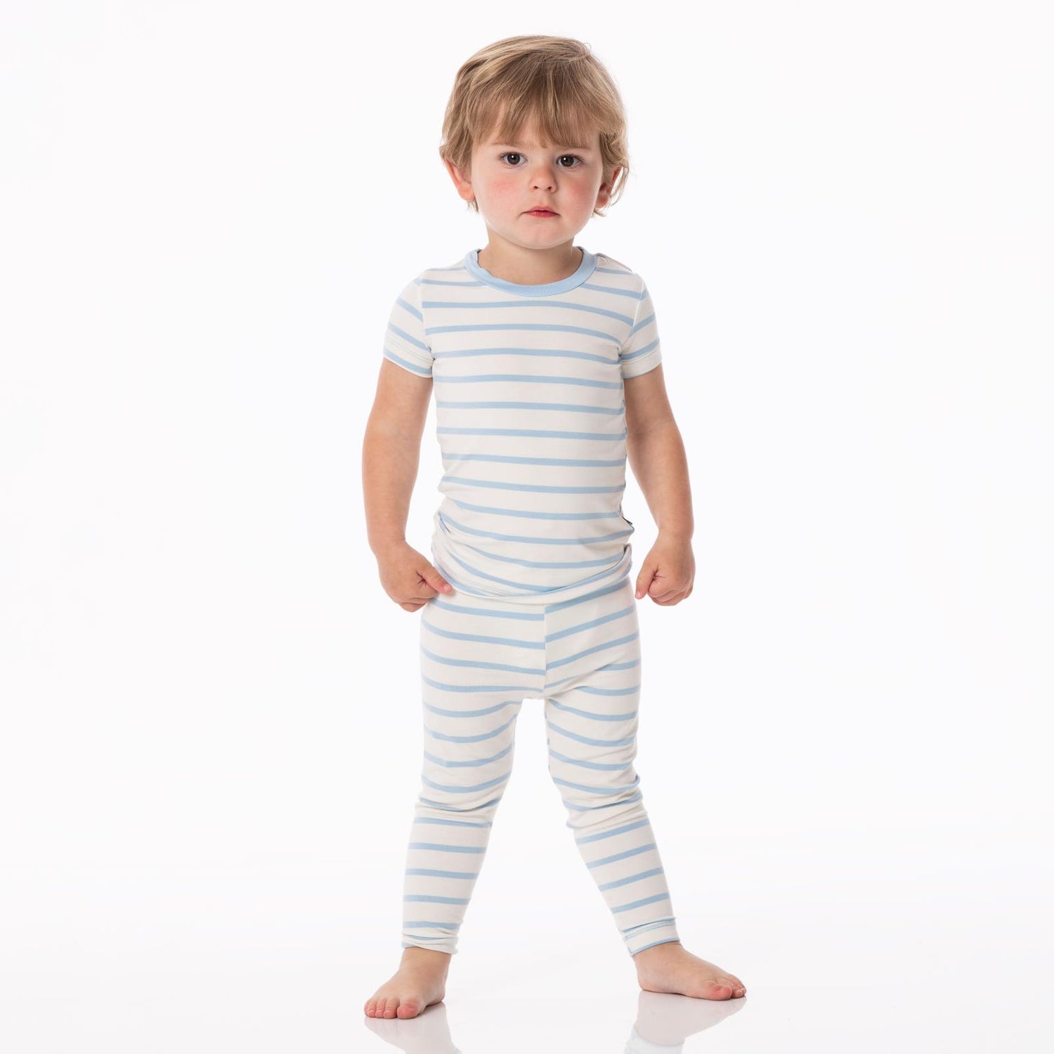 Print Short Sleeve Pajama Set in Pond Sweet Stripe