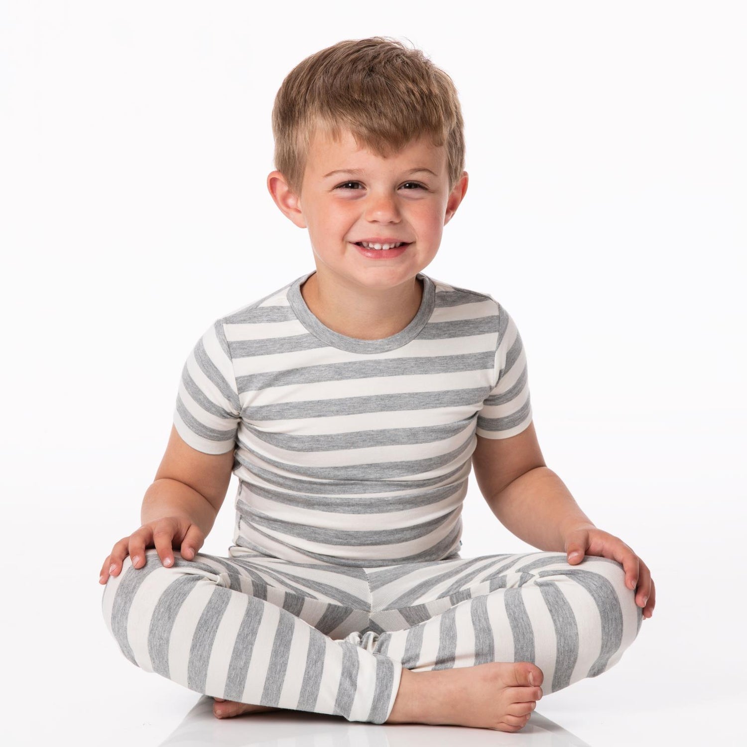 Print Short Sleeve Pajama Set in Heathered Mist Sweet Stripe