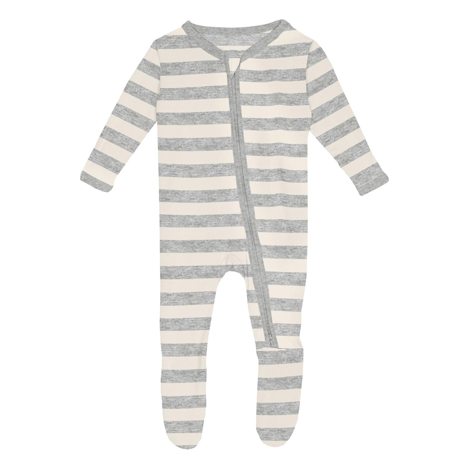 Print Footie with 2 Way Zipper in Heathered Mist Sweet Stripe (274113)
