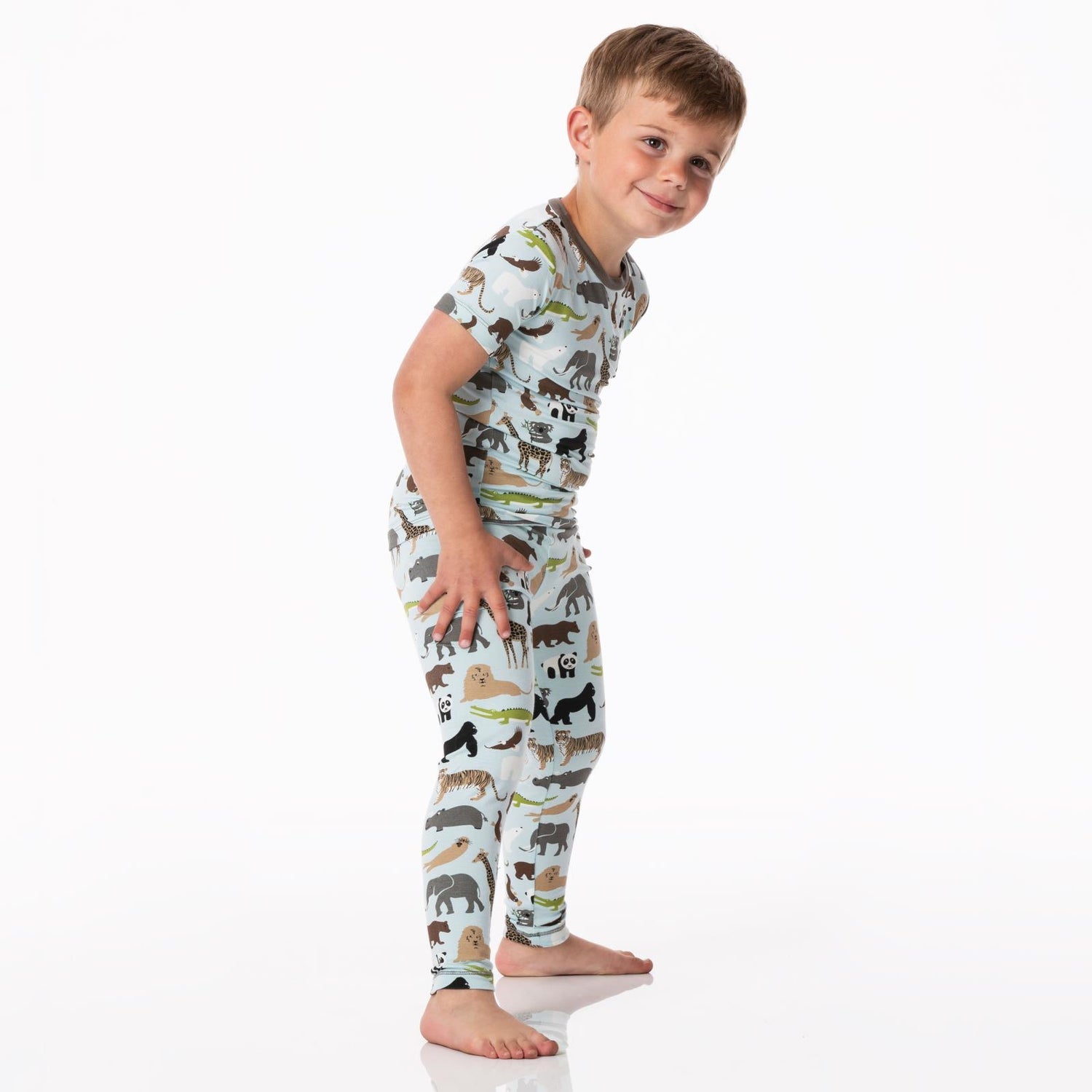 Print Short Sleeve Pajama Set in Spring Sky Zoo