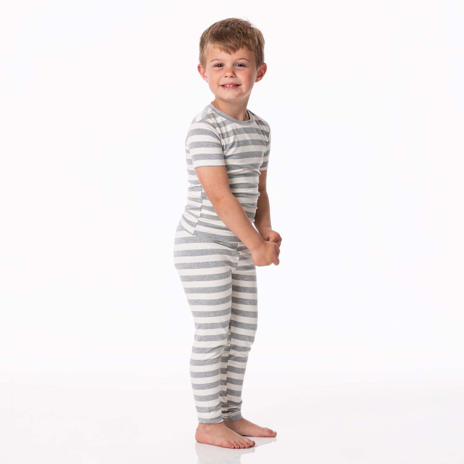 Print Short Sleeve Pajama Set in Heathered Mist Sweet Stripe