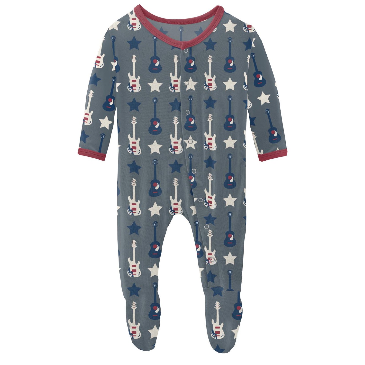 Print Footie with Snaps in Slate Guitars and Stars (150423)
