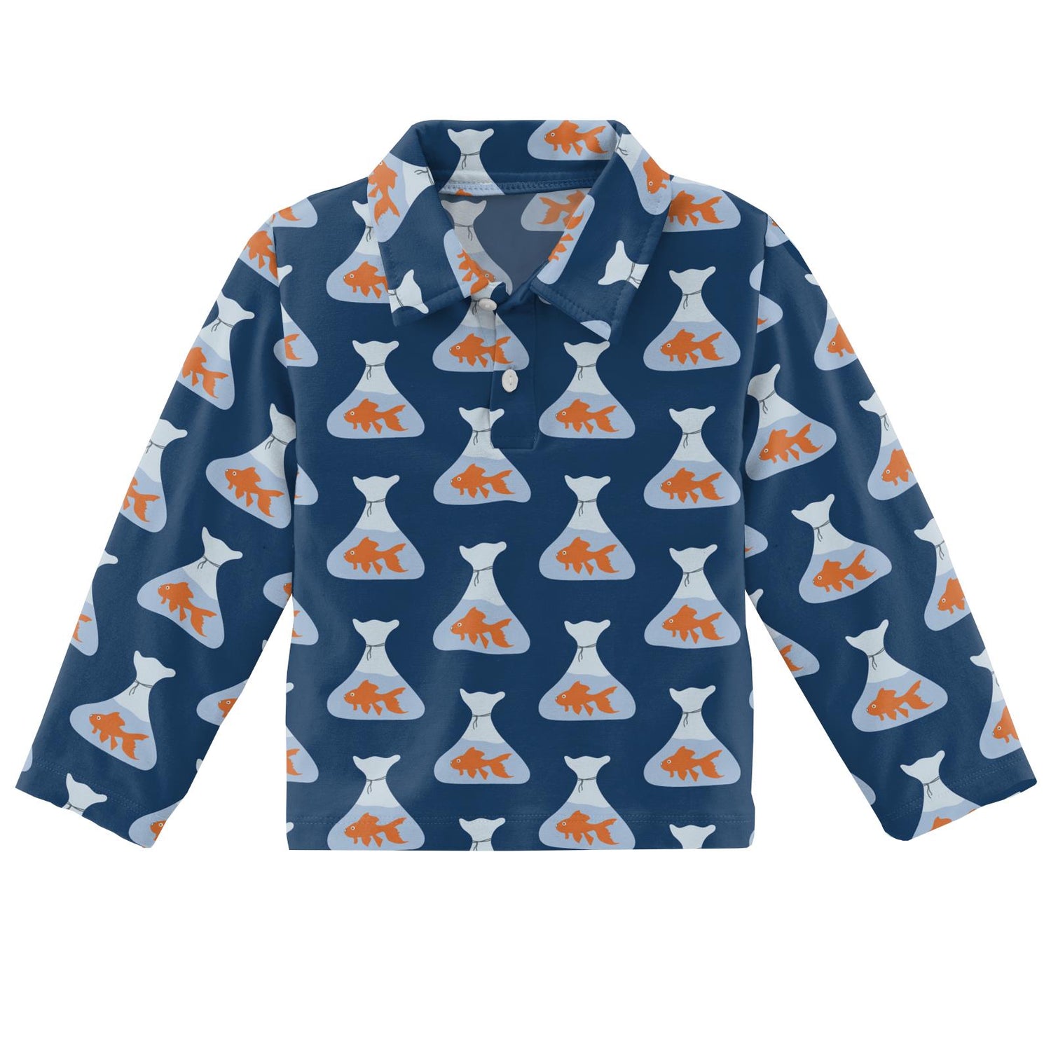 Print Long Sleeve Polo in Navy Goldfish Prize (150736)
