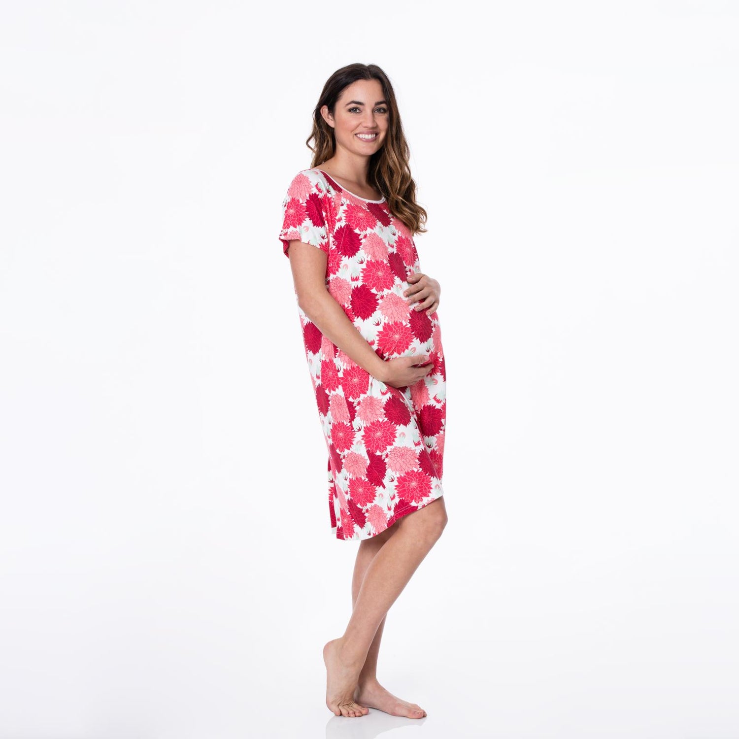 Women's Print Hospital Gown in Natural Dahlias (151810)