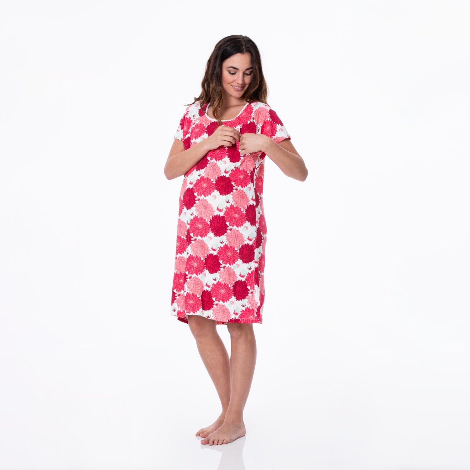 Women's Print Hospital Gown in Natural Dahlias (151811)