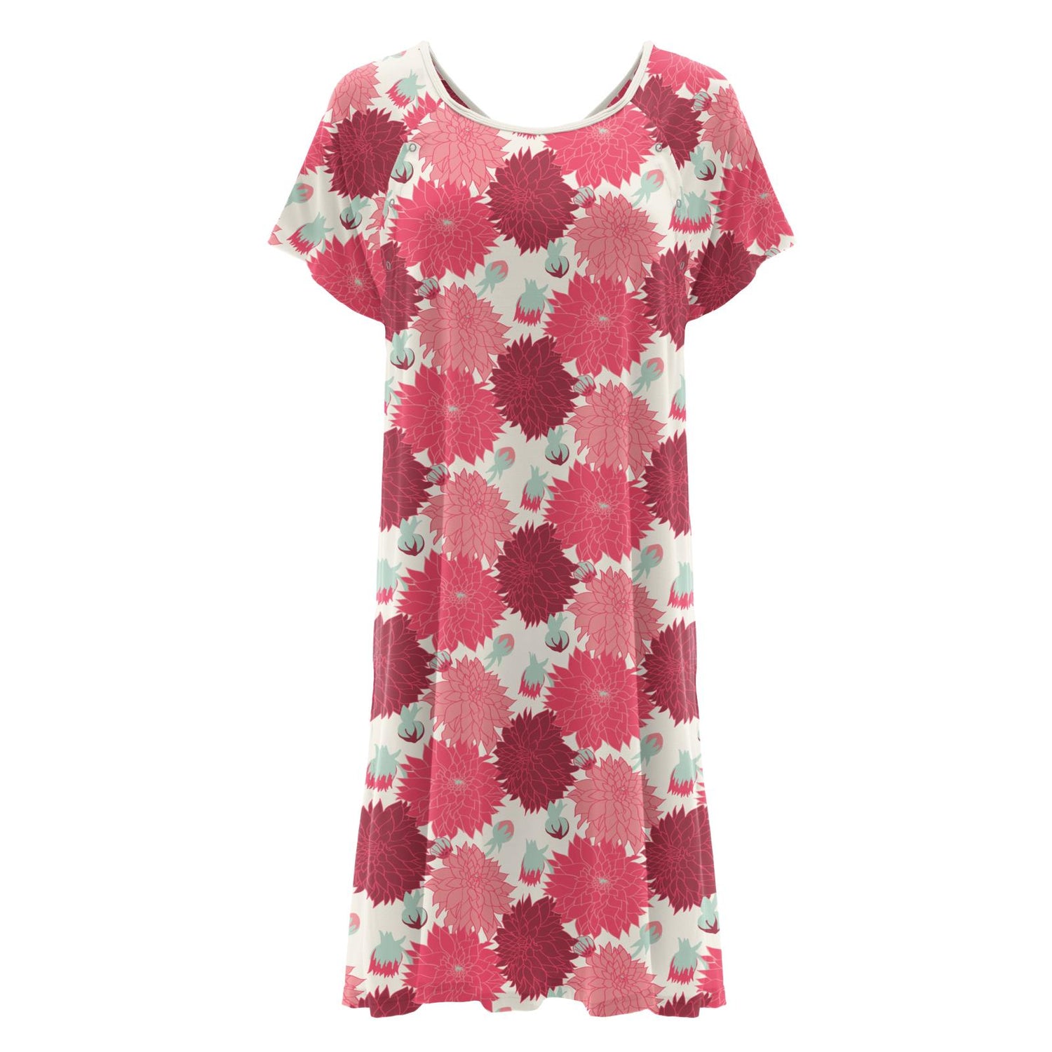 Women's Print Hospital Gown in Natural Dahlias (151813)