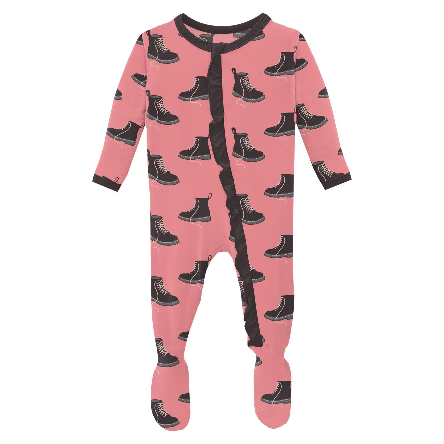 Print Layette Ruffle Footie with 2 Way Zipper in Strawberry Boots (262880)