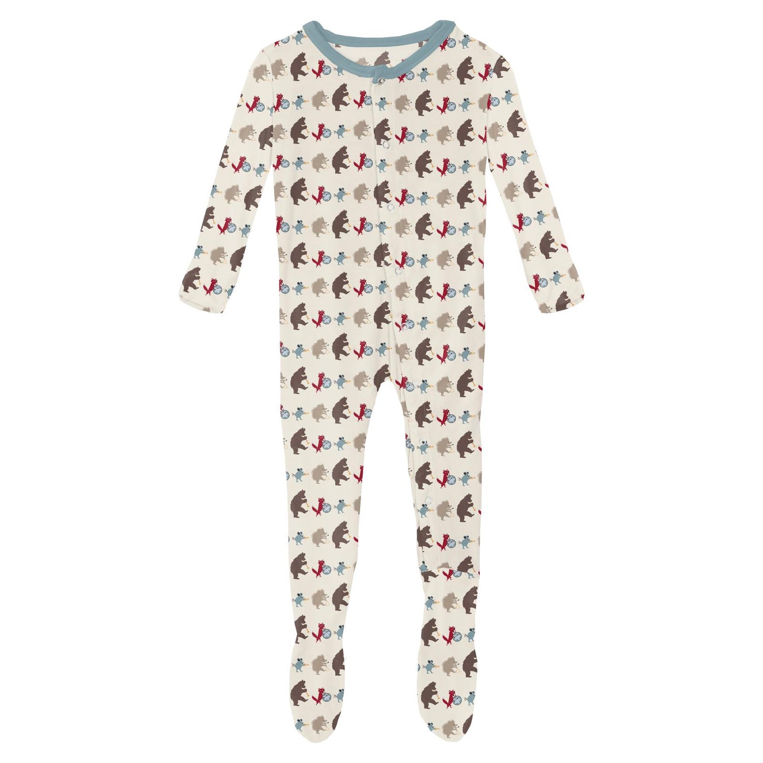 Print Footie with Snaps in Natural Marching Band