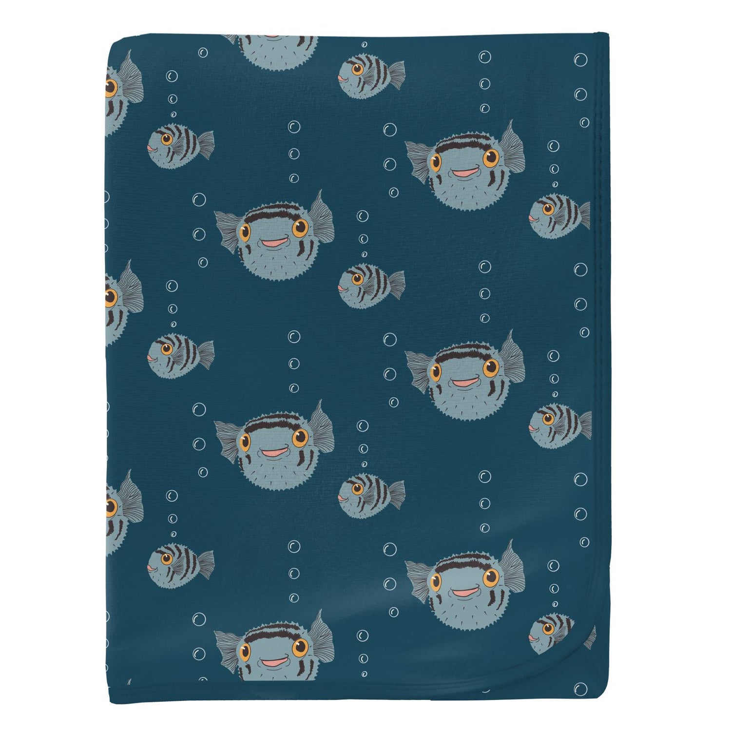 Print Swaddling Blanket in Peacock Puffer Family