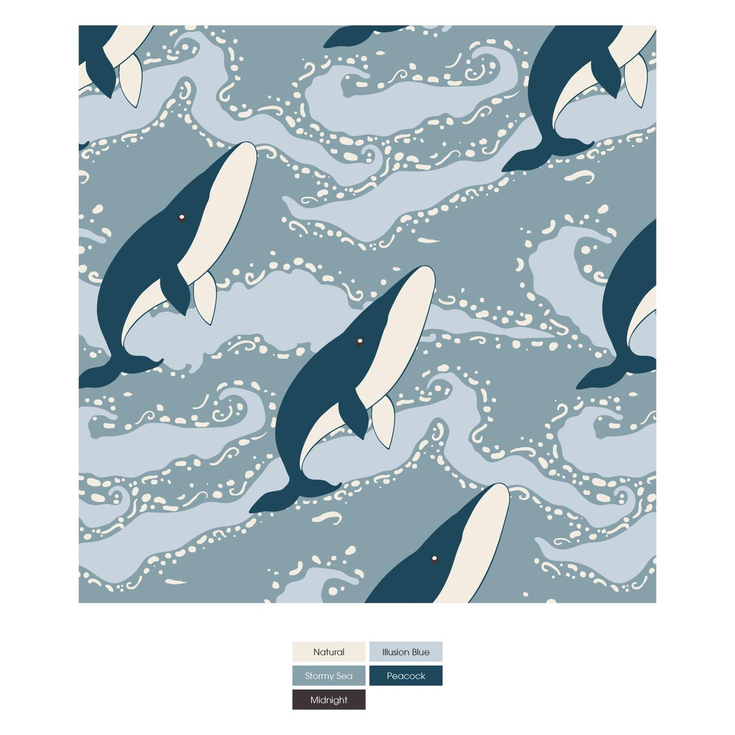 Print Quilted Jacket with Sherpa-Lined Hood in Natural Boat Rope/Stormy Sea Splashing Whales (306369)
