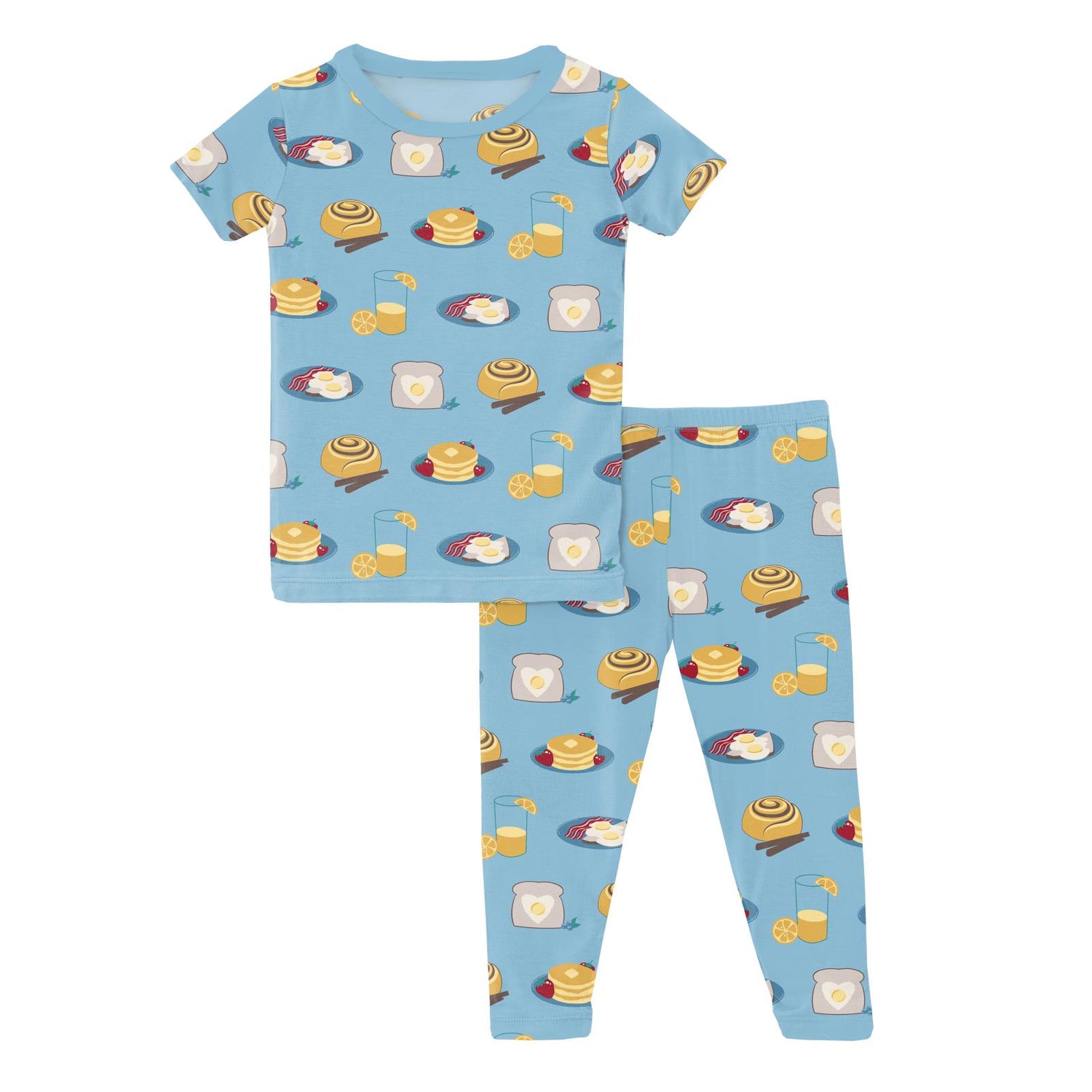 Print Short Sleeve Pajama Set in Seaside Blue Breakfast in Bed (359206)