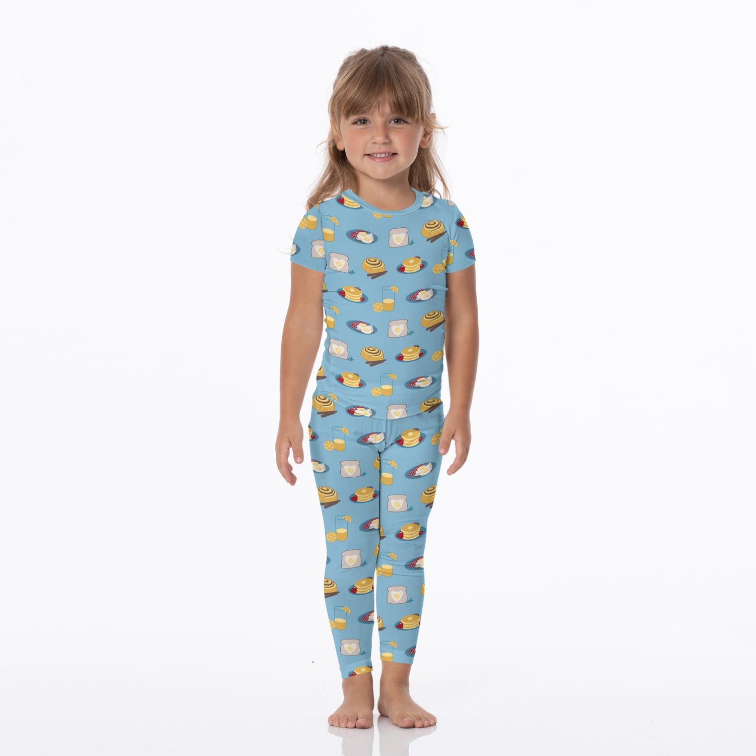 Print Short Sleeve Pajama Set in Seaside Blue Breakfast in Bed (359213)