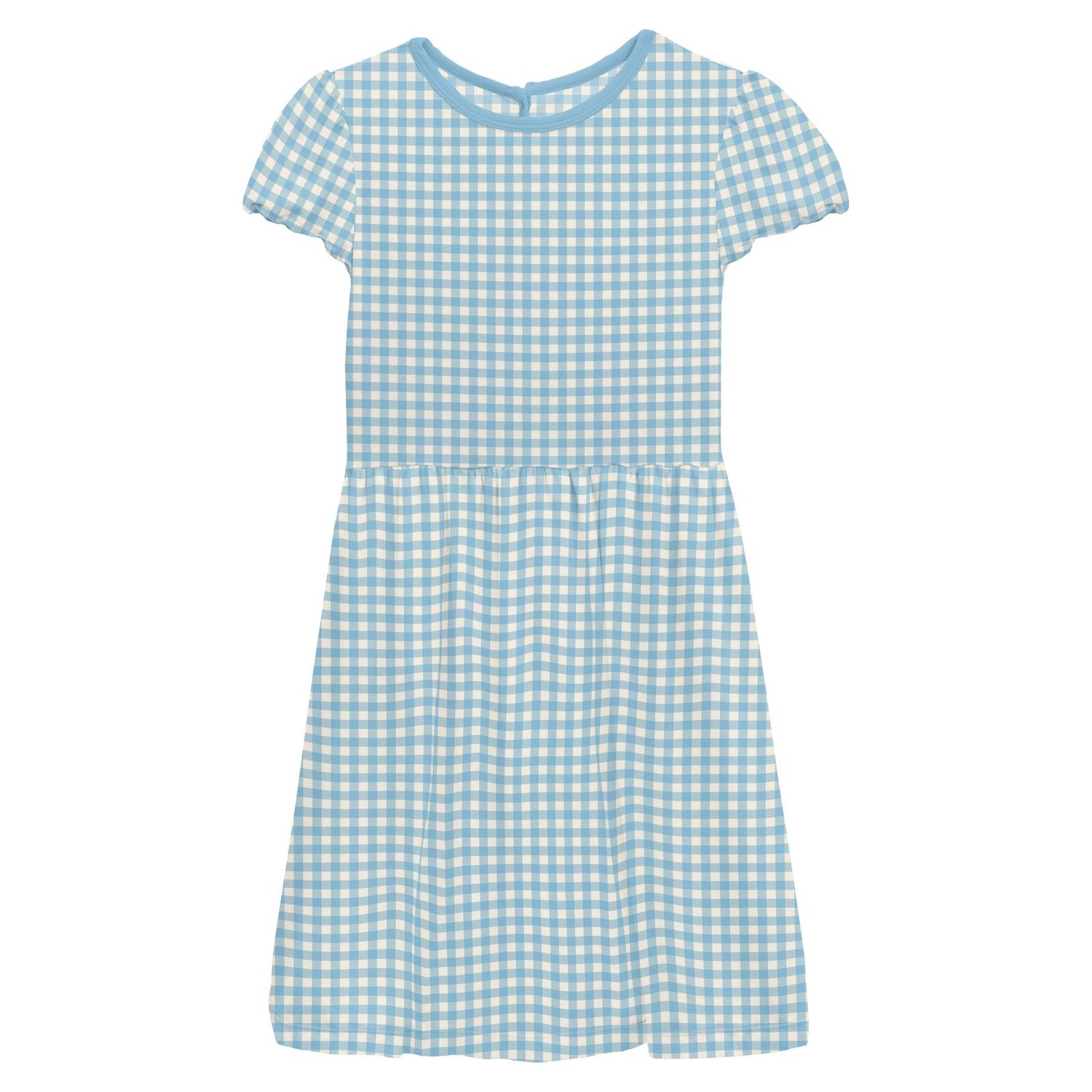 Print Flutter Sleeve Twirl Dress with Pockets in Seaside Blue Gingham (359243)
