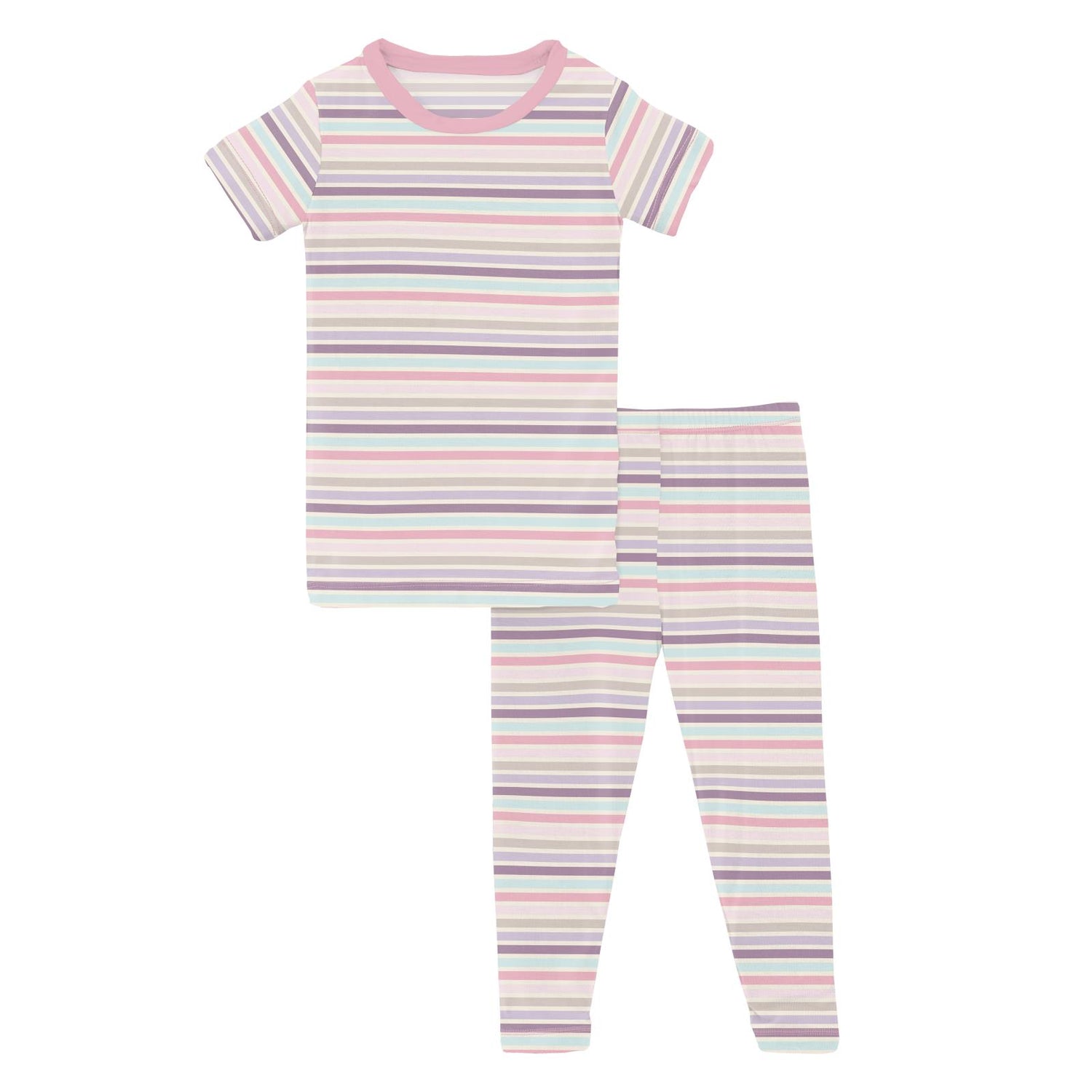 Print Short Sleeve Pajama Set in Ice Cream Stripe (359188)