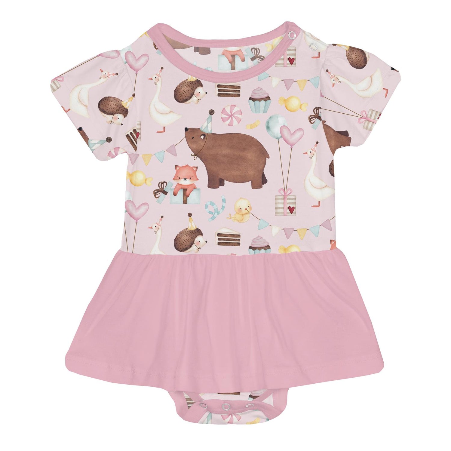 Print Short Sleeve Skirted One Piece in Shrinking Violet Forest Party (359636)