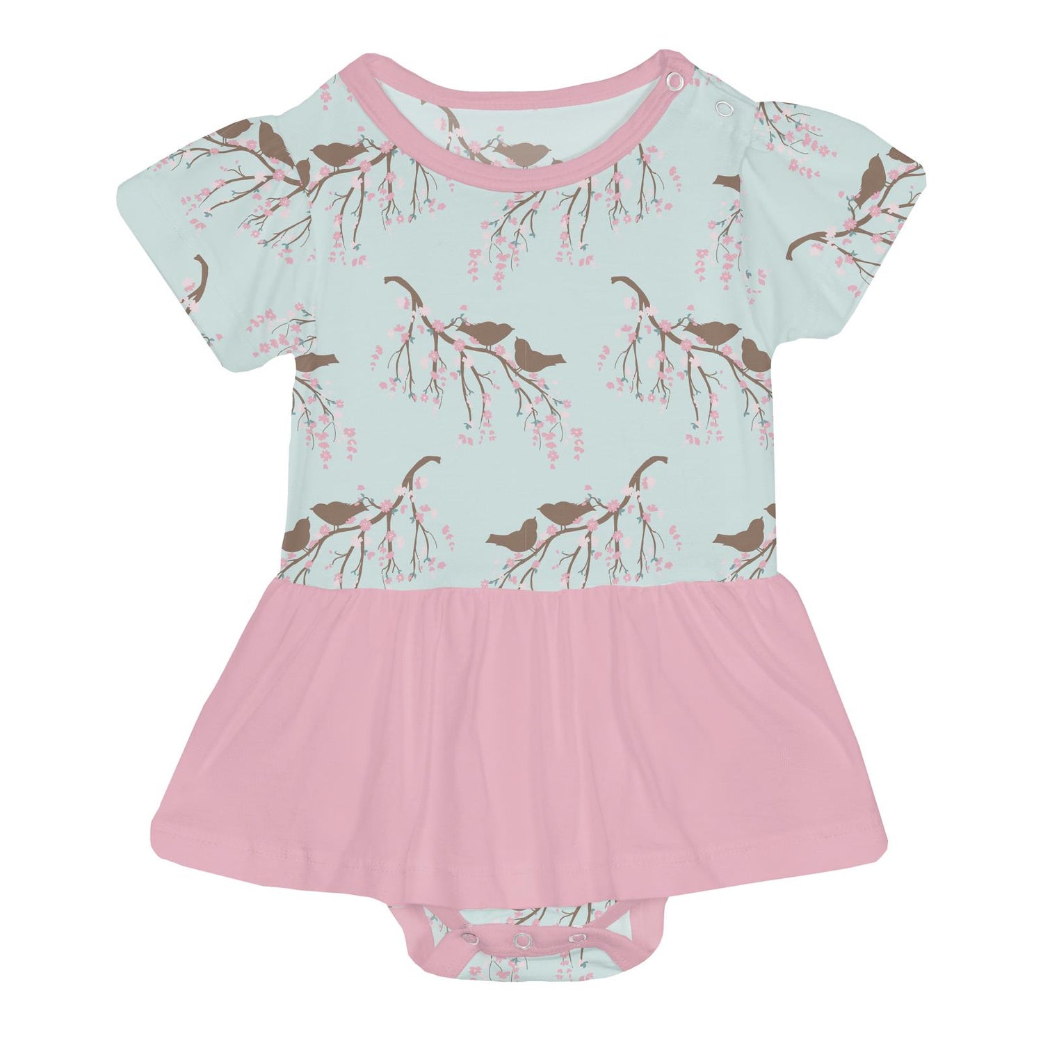 Print Short Sleeve Skirted One Piece in Fresh Air Bird Branch (359641)