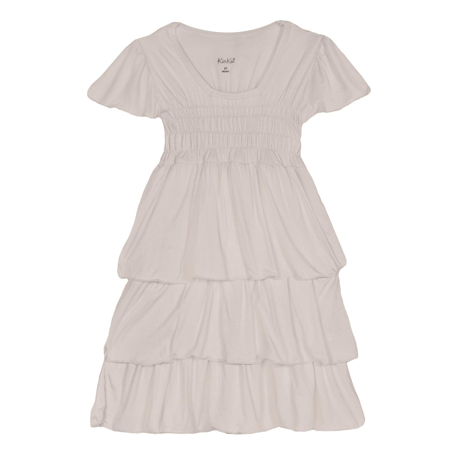 Short Sleeve Layered Ruffle Dress in Latte (359699)